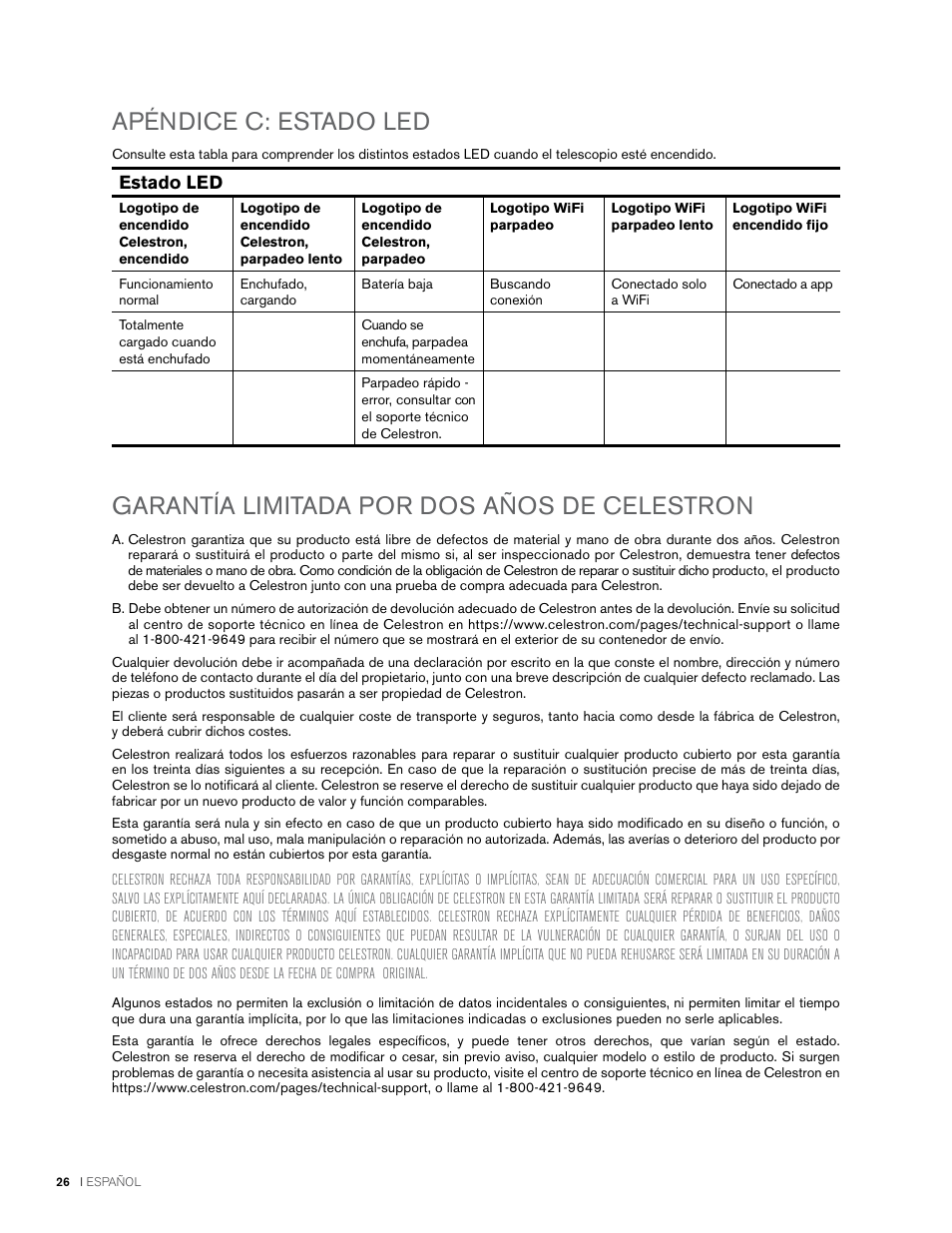 Estado led | Celestron NexStar Evolution 6 150mm f/10 Schmidt-Cassegrain GoTo Telescope User Manual | Page 112 / 142