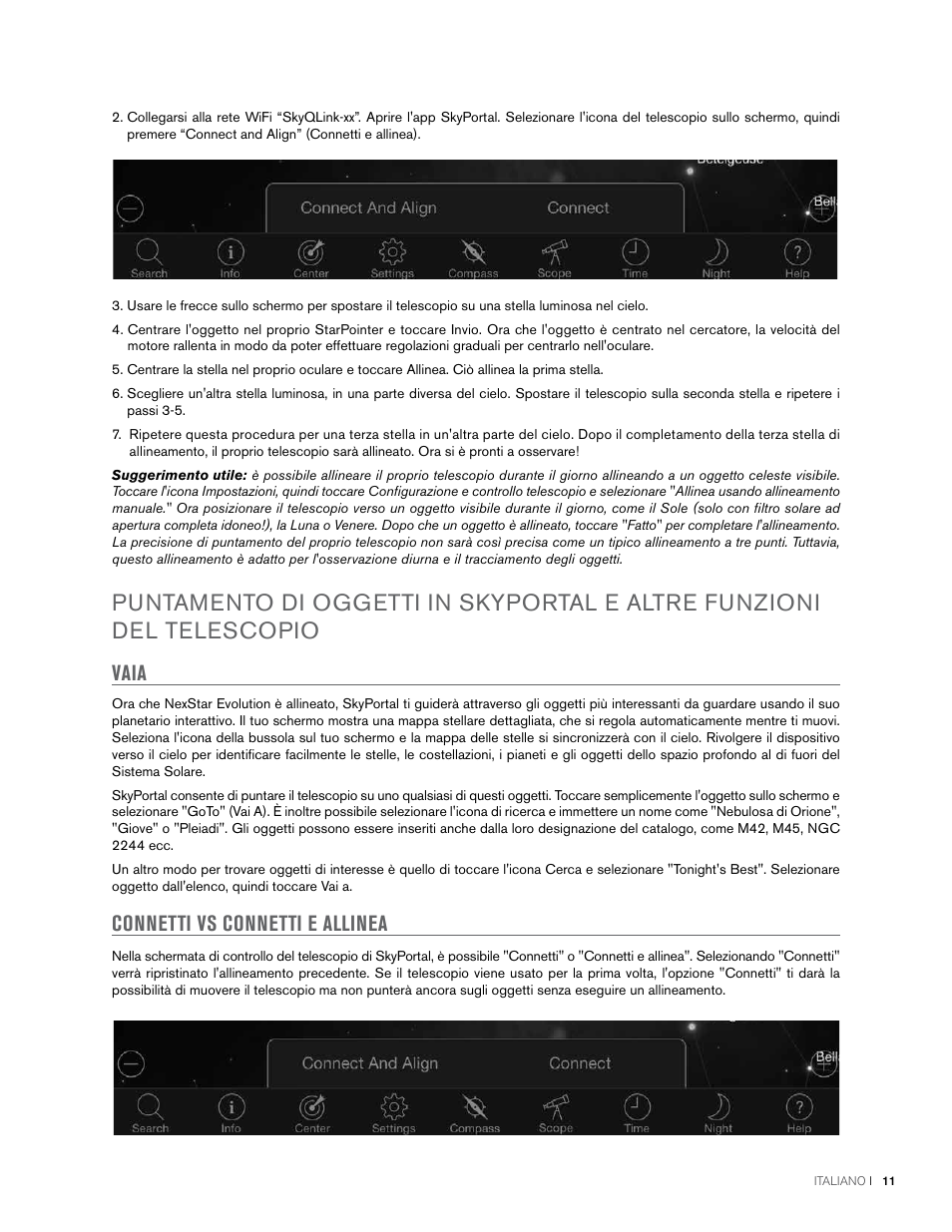 Vaia connetti vs connetti e allinea | Celestron NexStar Evolution 6 150mm f/10 Schmidt-Cassegrain GoTo Telescope User Manual | Page 125 / 142