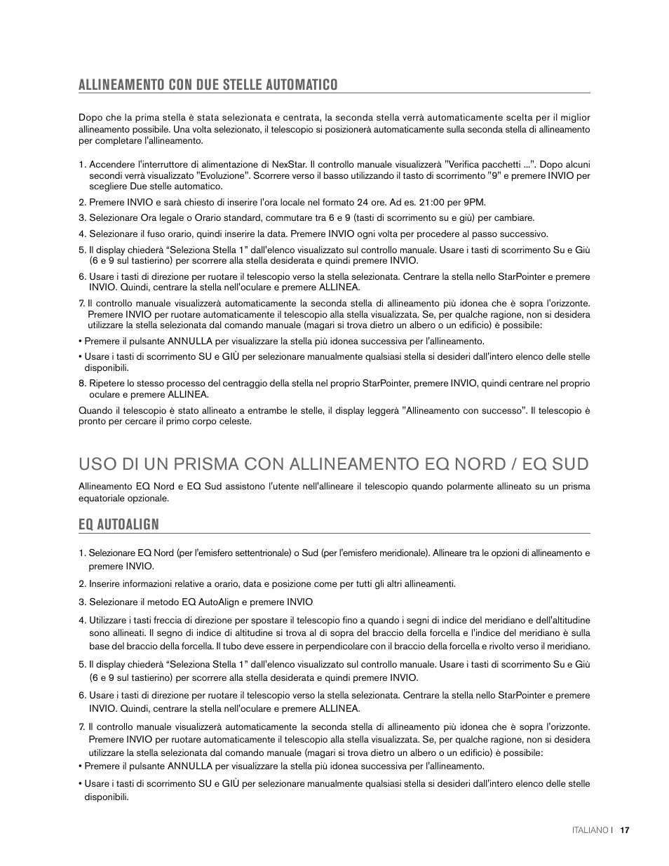 Uso di un prisma con allineamento eq nord / eq sud, Allineamento con due stelle automatico, Eq autoalign | Celestron NexStar Evolution 6 150mm f/10 Schmidt-Cassegrain GoTo Telescope User Manual | Page 131 / 142
