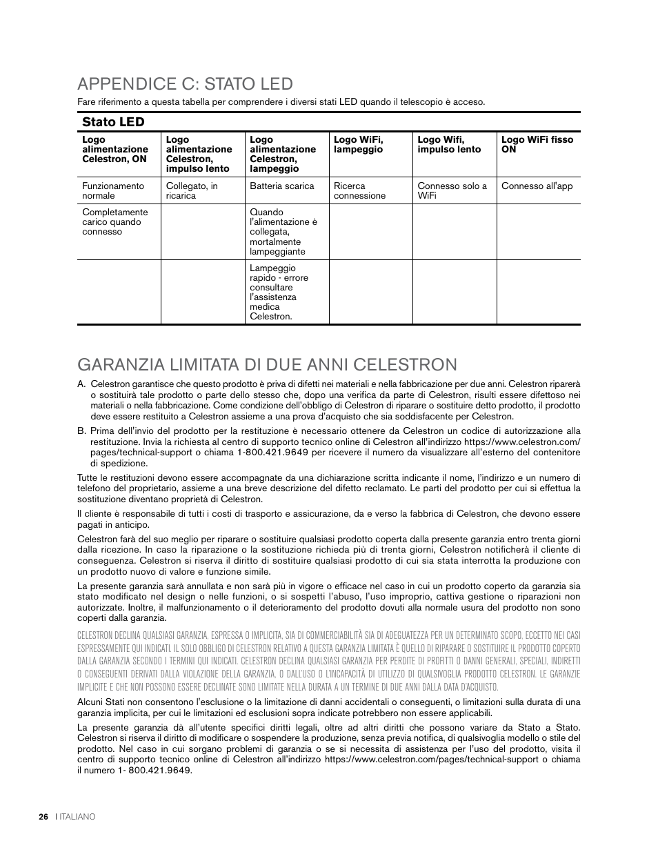 Stato led | Celestron NexStar Evolution 6 150mm f/10 Schmidt-Cassegrain GoTo Telescope User Manual | Page 140 / 142