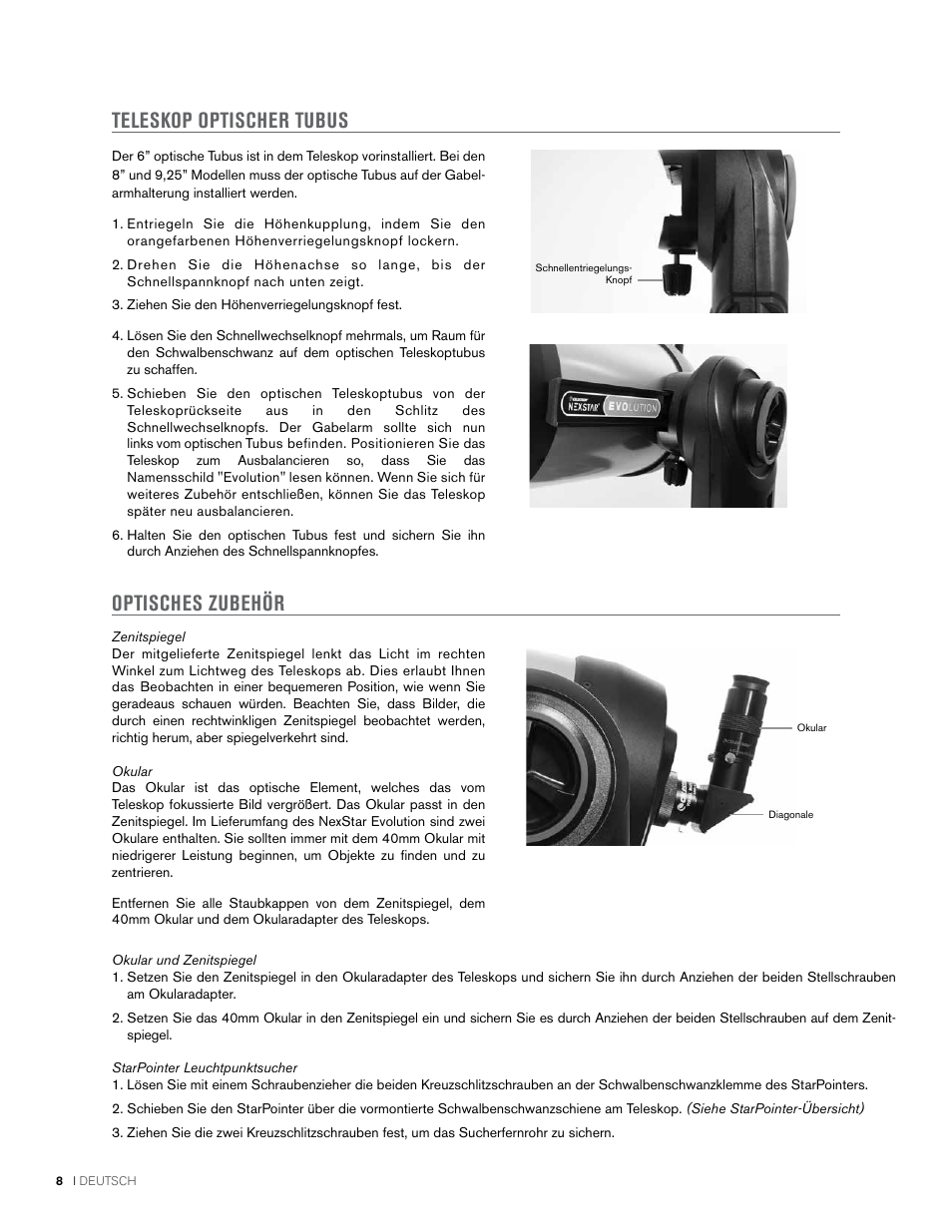 Teleskop optischer tubus optisches zubehör | Celestron NexStar Evolution 6 150mm f/10 Schmidt-Cassegrain GoTo Telescope User Manual | Page 64 / 142
