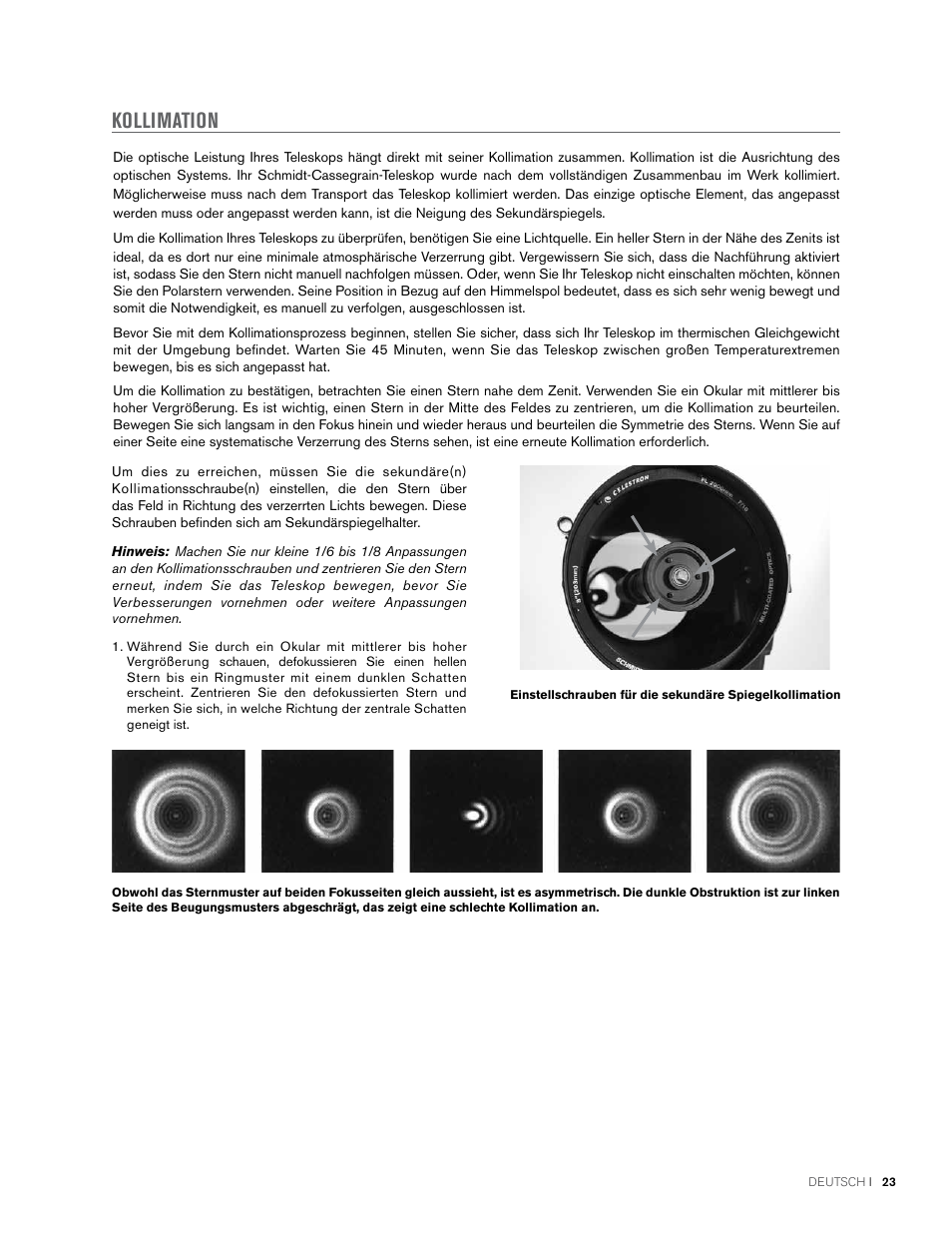 Kollimation | Celestron NexStar Evolution 6 150mm f/10 Schmidt-Cassegrain GoTo Telescope User Manual | Page 79 / 142