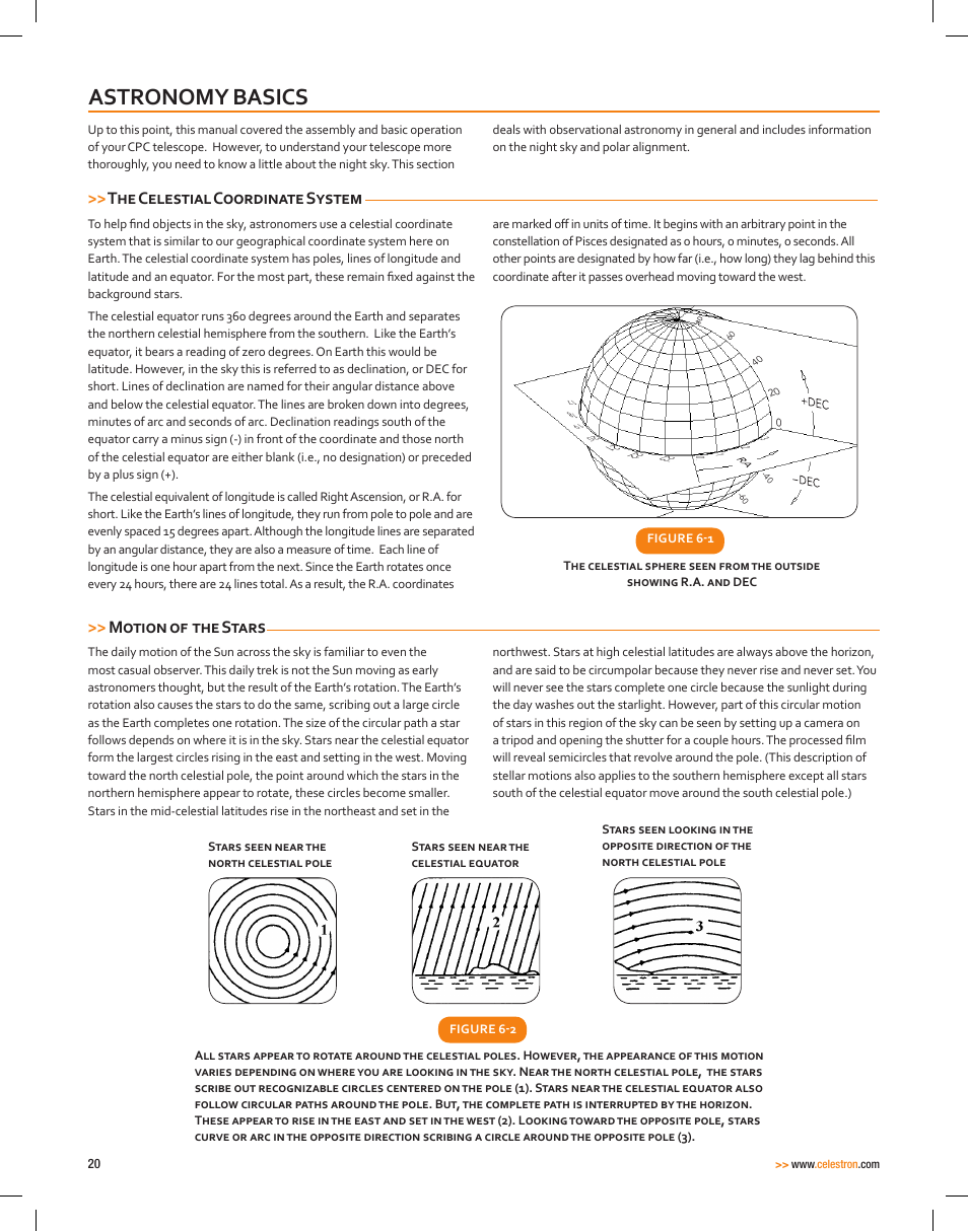 Astronomy basics, The celestial coordinate system, Motion of the stars | Celestron CPC Deluxe 1100 HD Computerized Telescope User Manual | Page 22 / 50