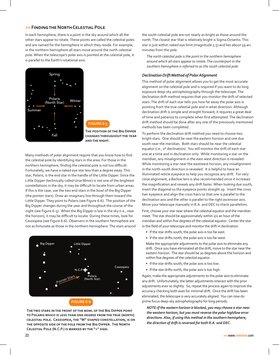 Finding the north celestial pole | Celestron CPC Deluxe 1100 HD Computerized Telescope User Manual | Page 24 / 50