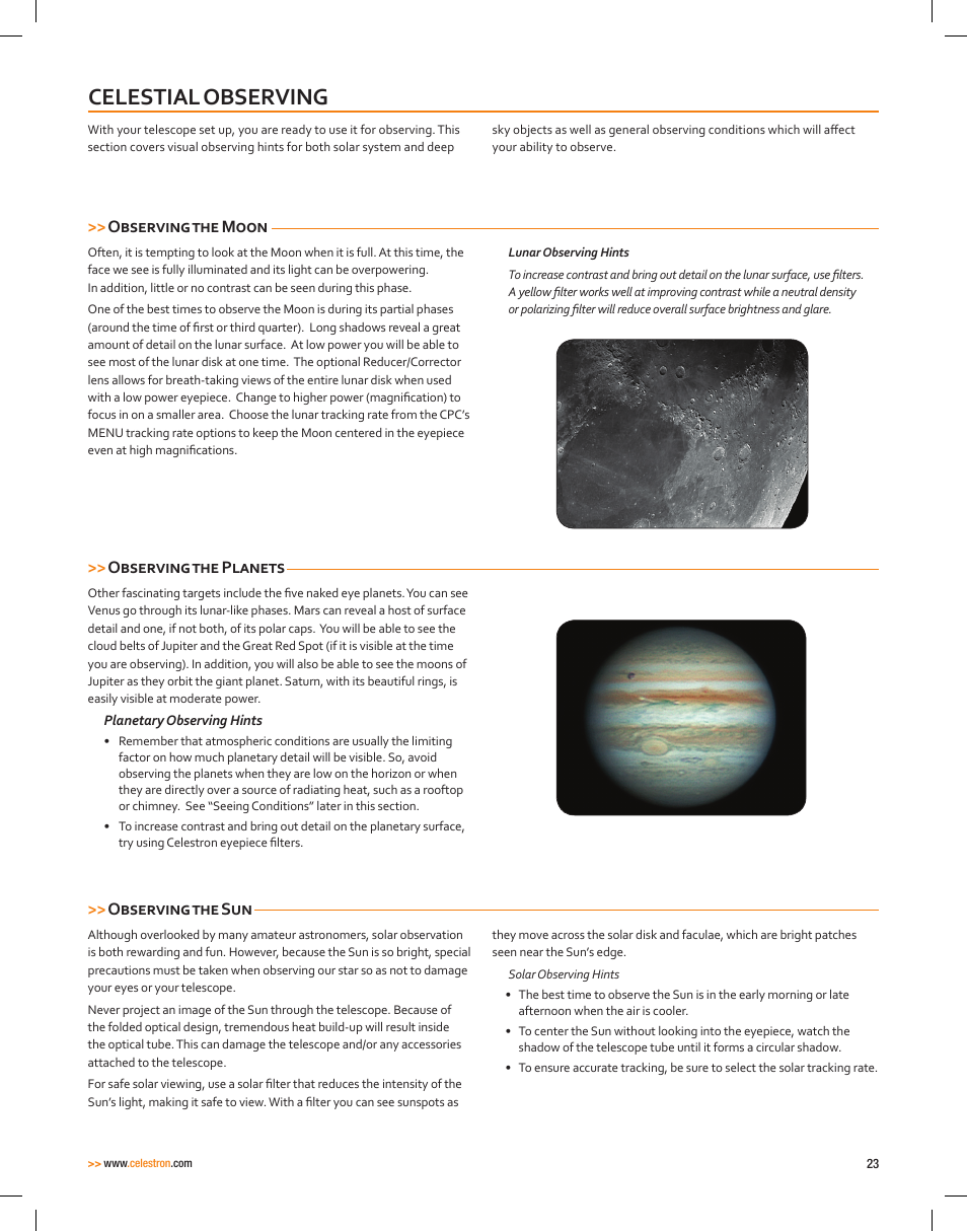 Celestial observing | Celestron CPC Deluxe 1100 HD Computerized Telescope User Manual | Page 25 / 50