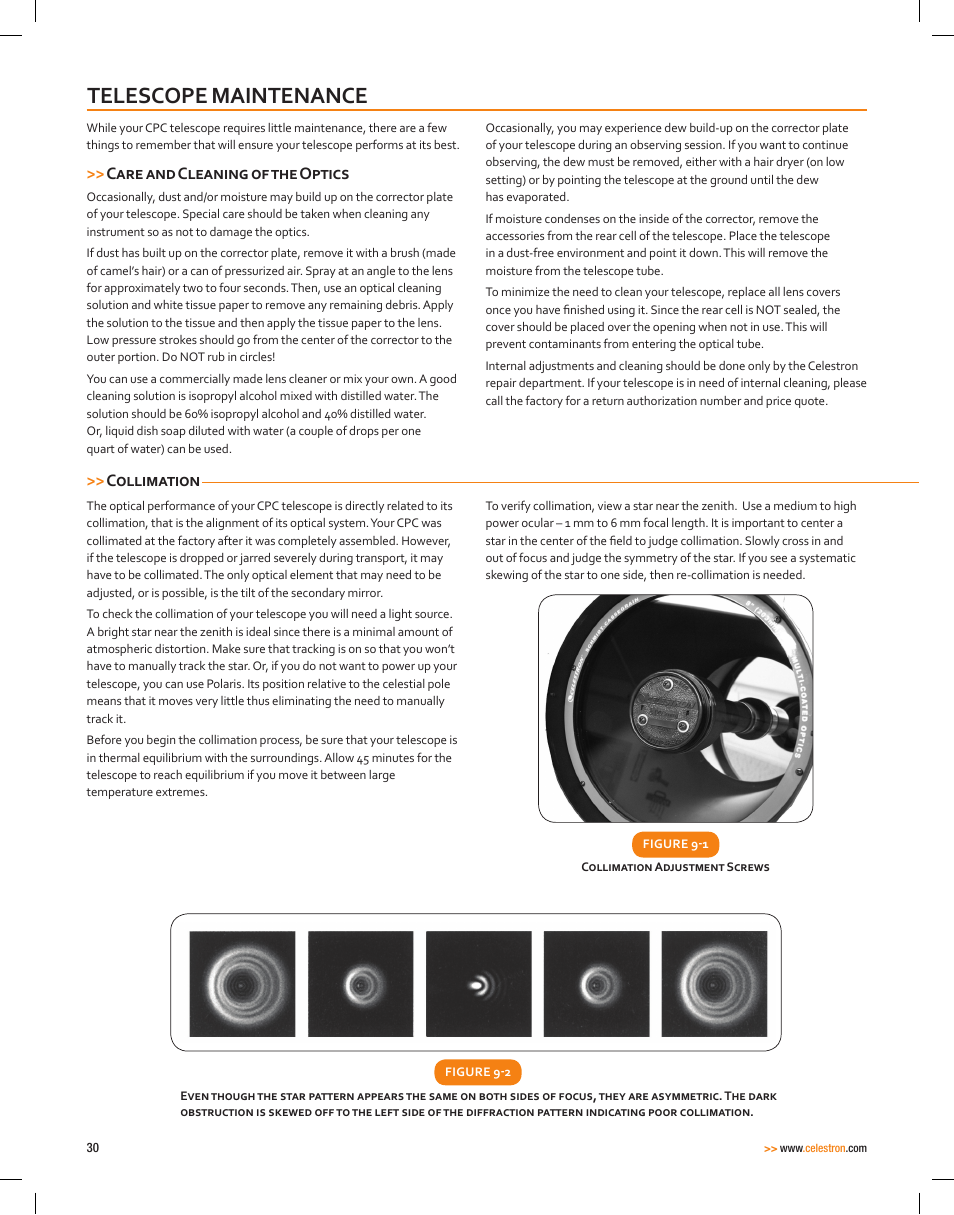 Telescope maintenance | Celestron CPC Deluxe 1100 HD Computerized Telescope User Manual | Page 32 / 50