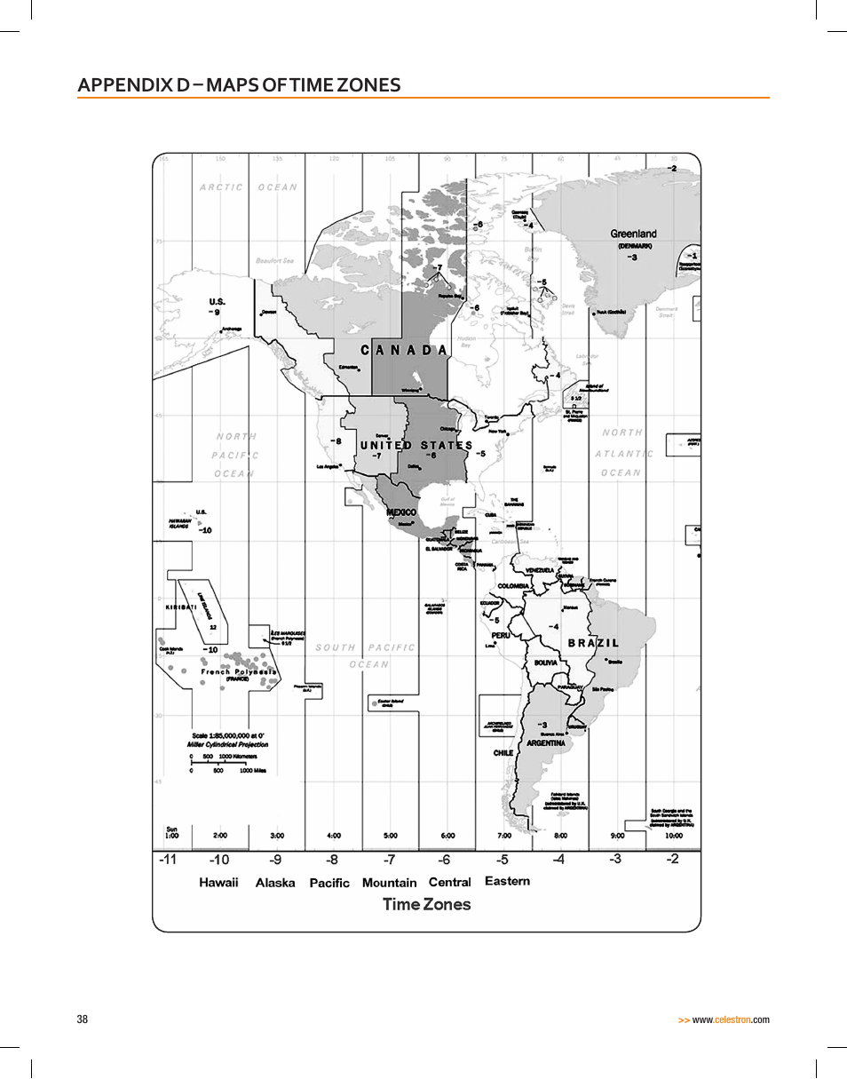 Appendix d – maps of time zones | Celestron CPC Deluxe 1100 HD Computerized Telescope User Manual | Page 40 / 50
