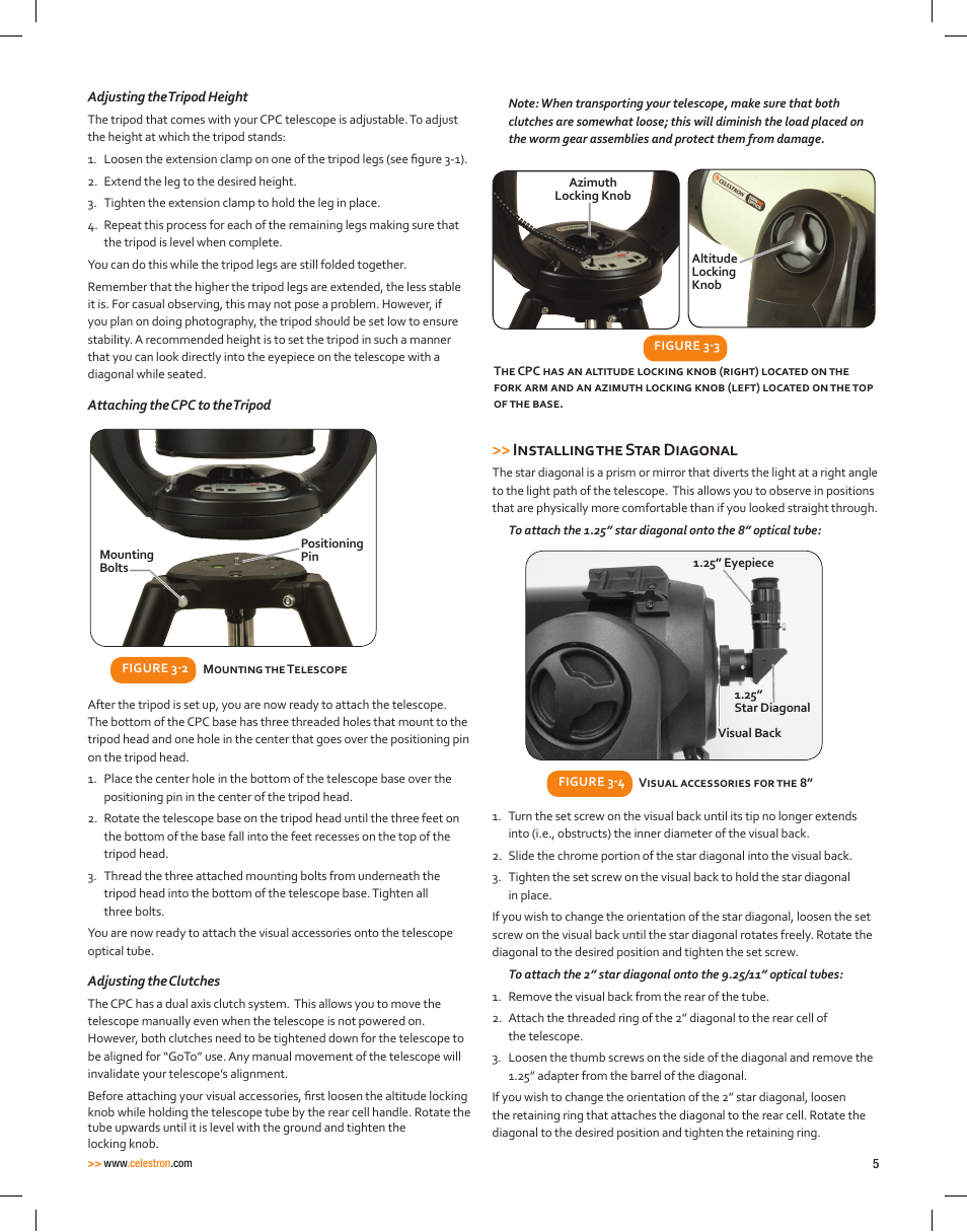 Installing the star diagonal | Celestron CPC Deluxe 1100 HD Computerized Telescope User Manual | Page 7 / 50