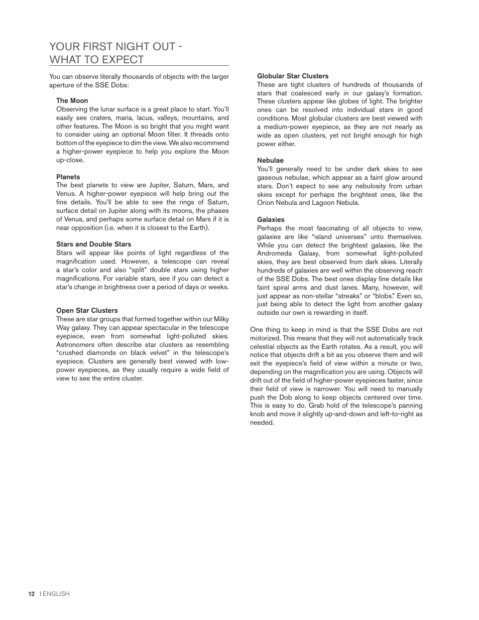 Your first night out - what to expect | Celestron StarSense Explorer 12" f/4.9 Dobsonian Telescope User Manual | Page 12 / 105