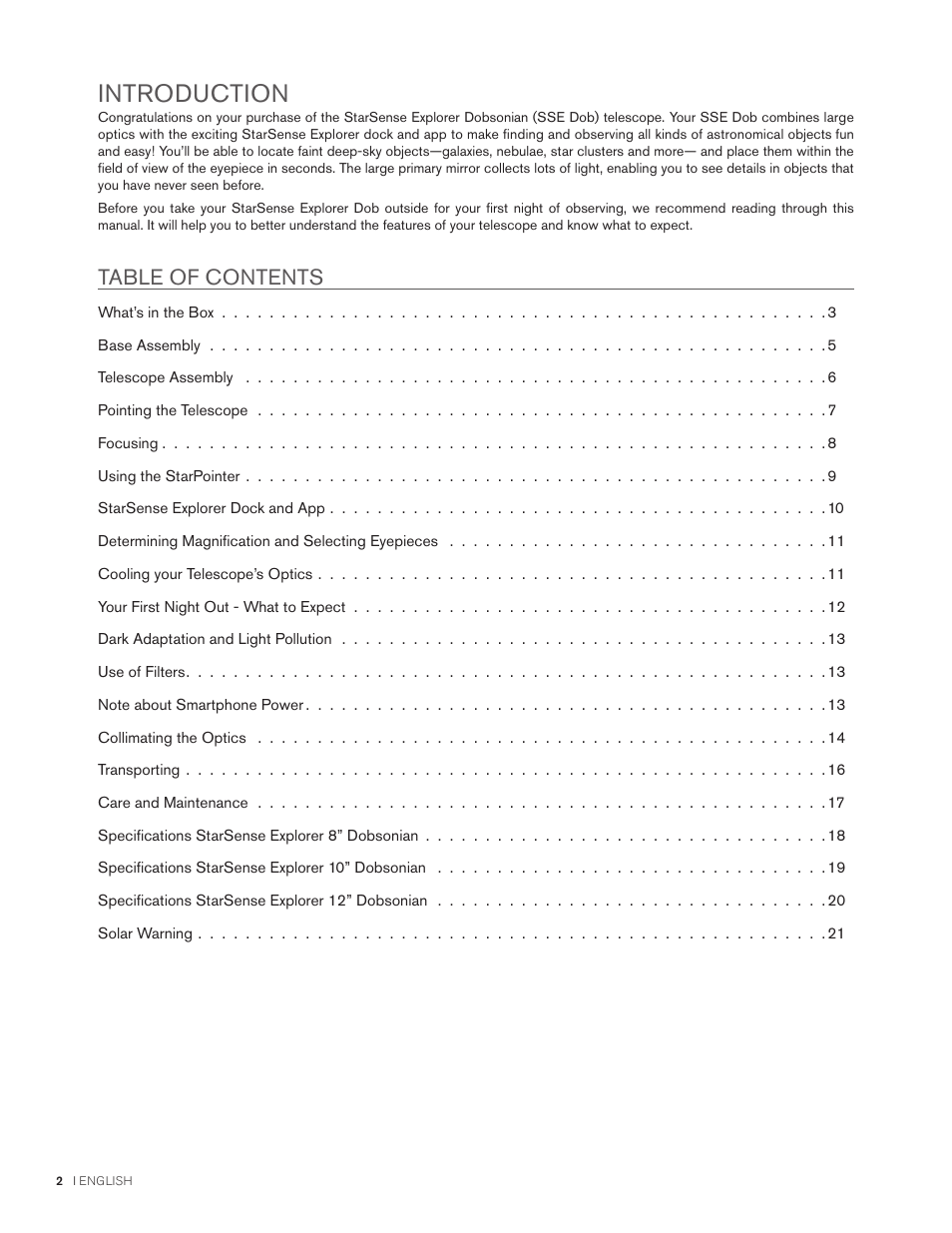 Celestron StarSense Explorer 12" f/4.9 Dobsonian Telescope User Manual | Page 2 / 105