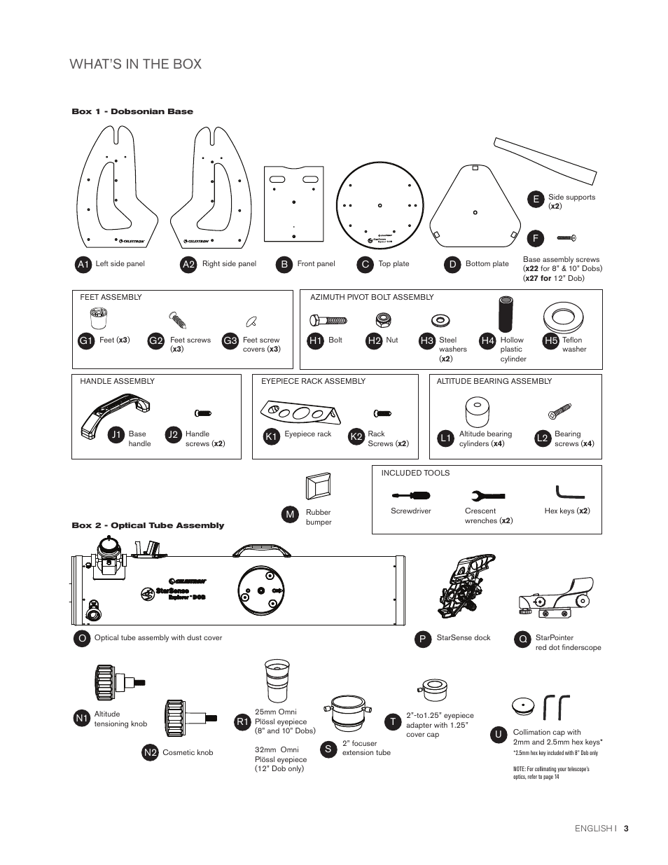 What’s in the box | Celestron StarSense Explorer 12" f/4.9 Dobsonian Telescope User Manual | Page 3 / 105