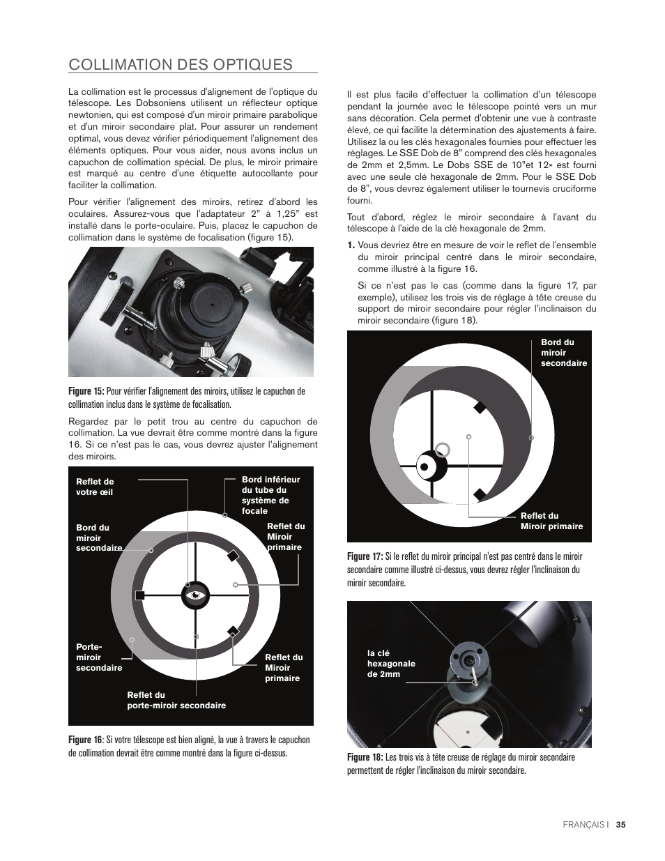 Collimation des optiques | Celestron StarSense Explorer 12" f/4.9 Dobsonian Telescope User Manual | Page 35 / 105