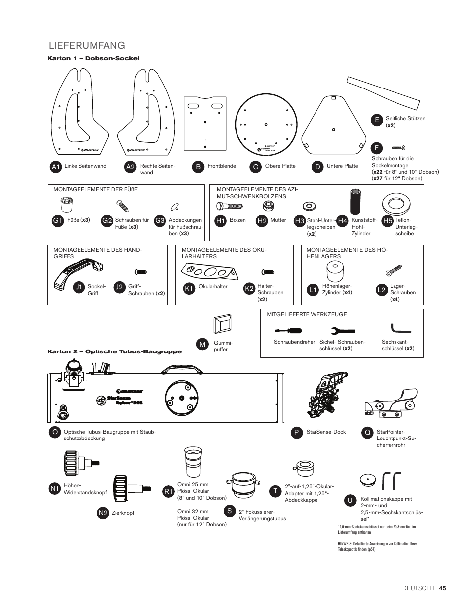 Lieferumfang | Celestron StarSense Explorer 12" f/4.9 Dobsonian Telescope User Manual | Page 45 / 105