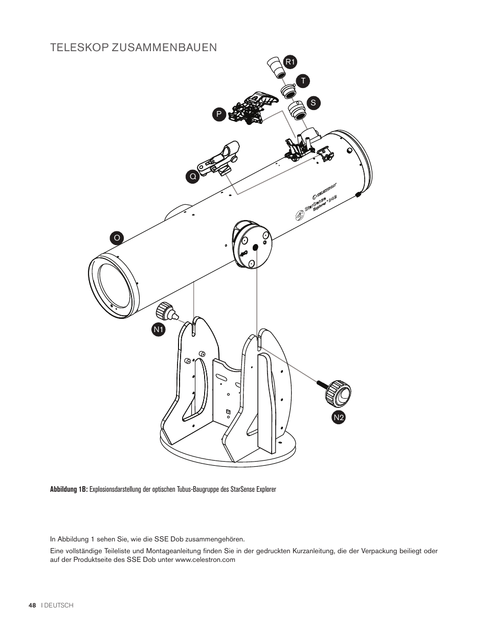 Teleskop zusammenbauen | Celestron StarSense Explorer 12" f/4.9 Dobsonian Telescope User Manual | Page 48 / 105