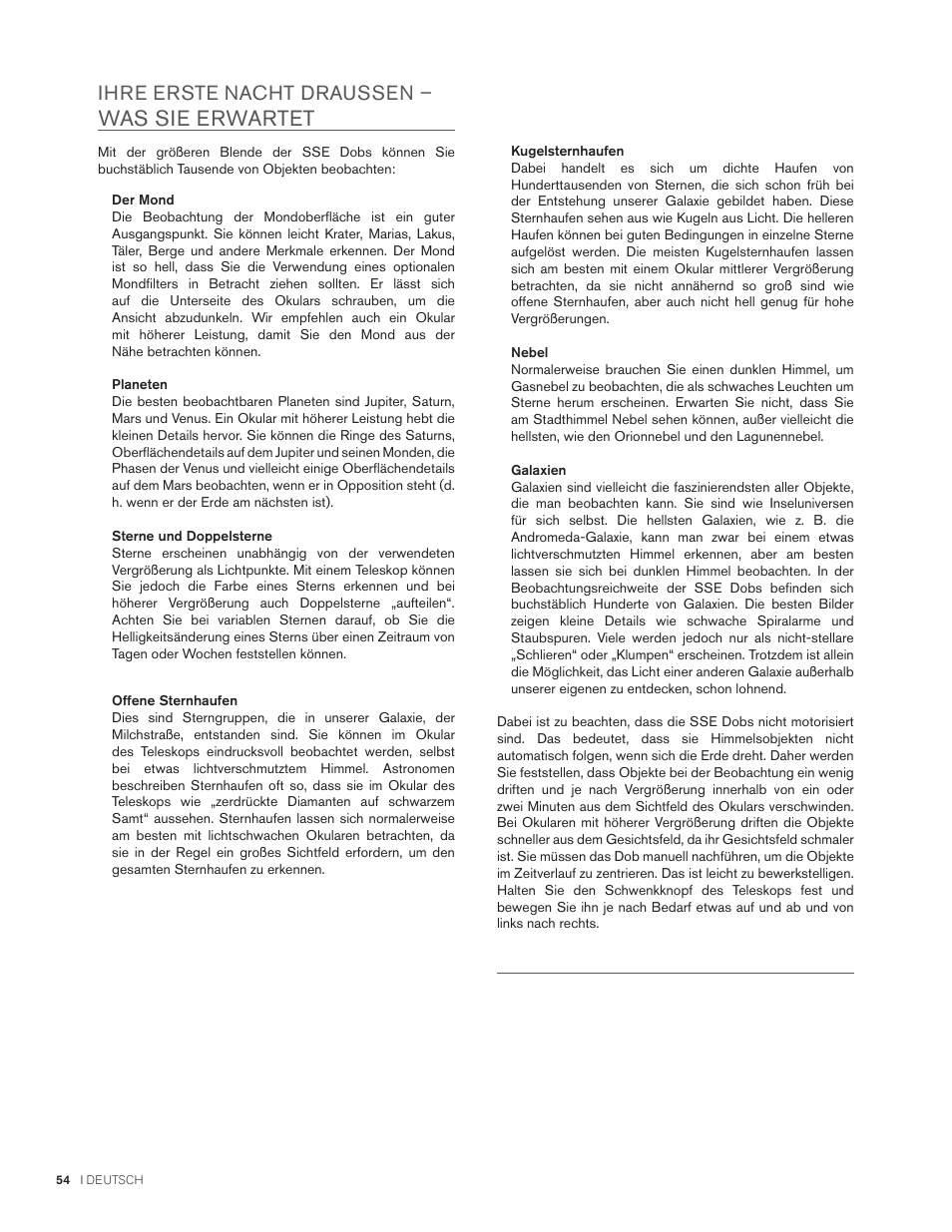 Was sie erwartet, Ihre erste nacht draussen | Celestron StarSense Explorer 12" f/4.9 Dobsonian Telescope User Manual | Page 54 / 105