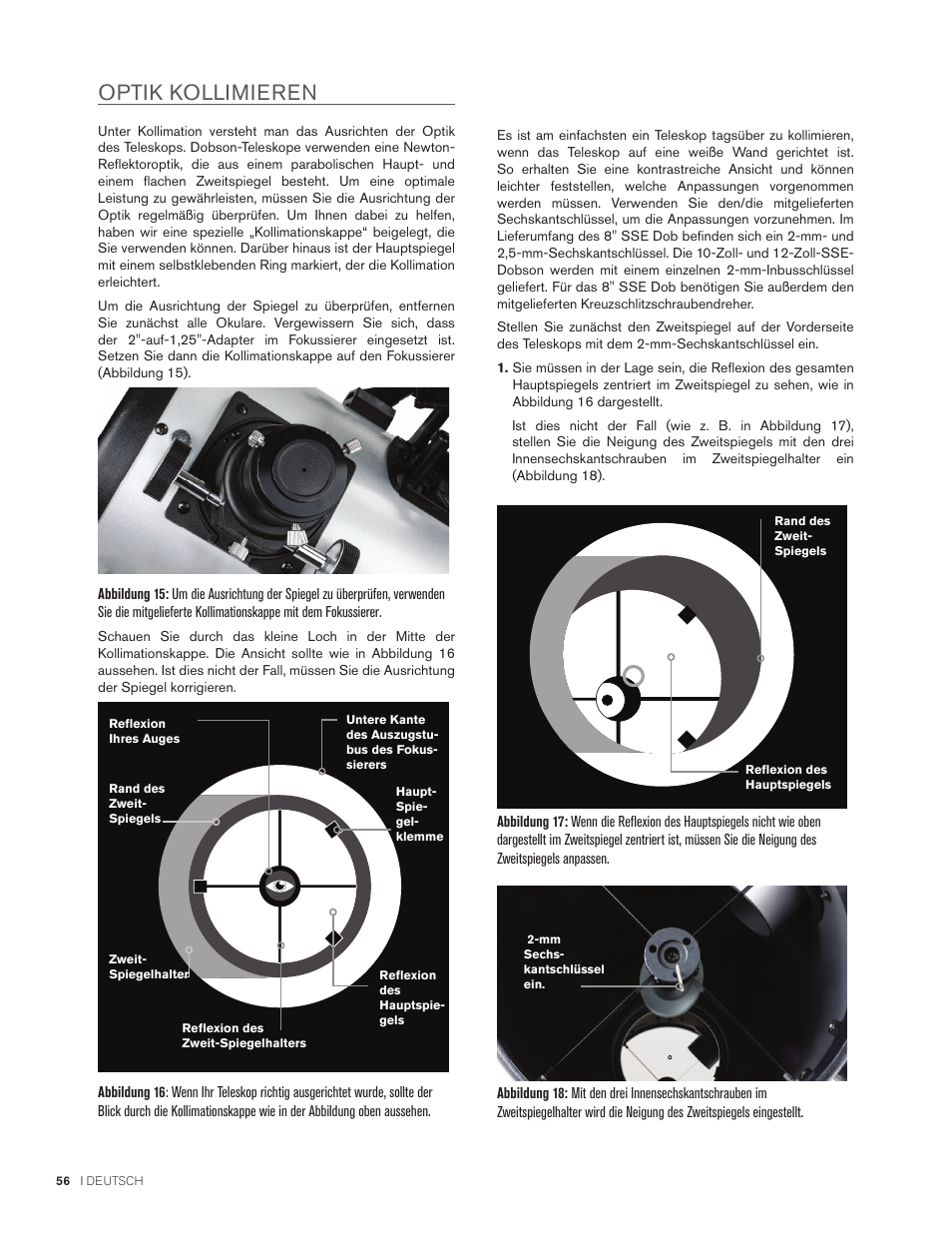 Optik kollimieren | Celestron StarSense Explorer 12" f/4.9 Dobsonian Telescope User Manual | Page 56 / 105