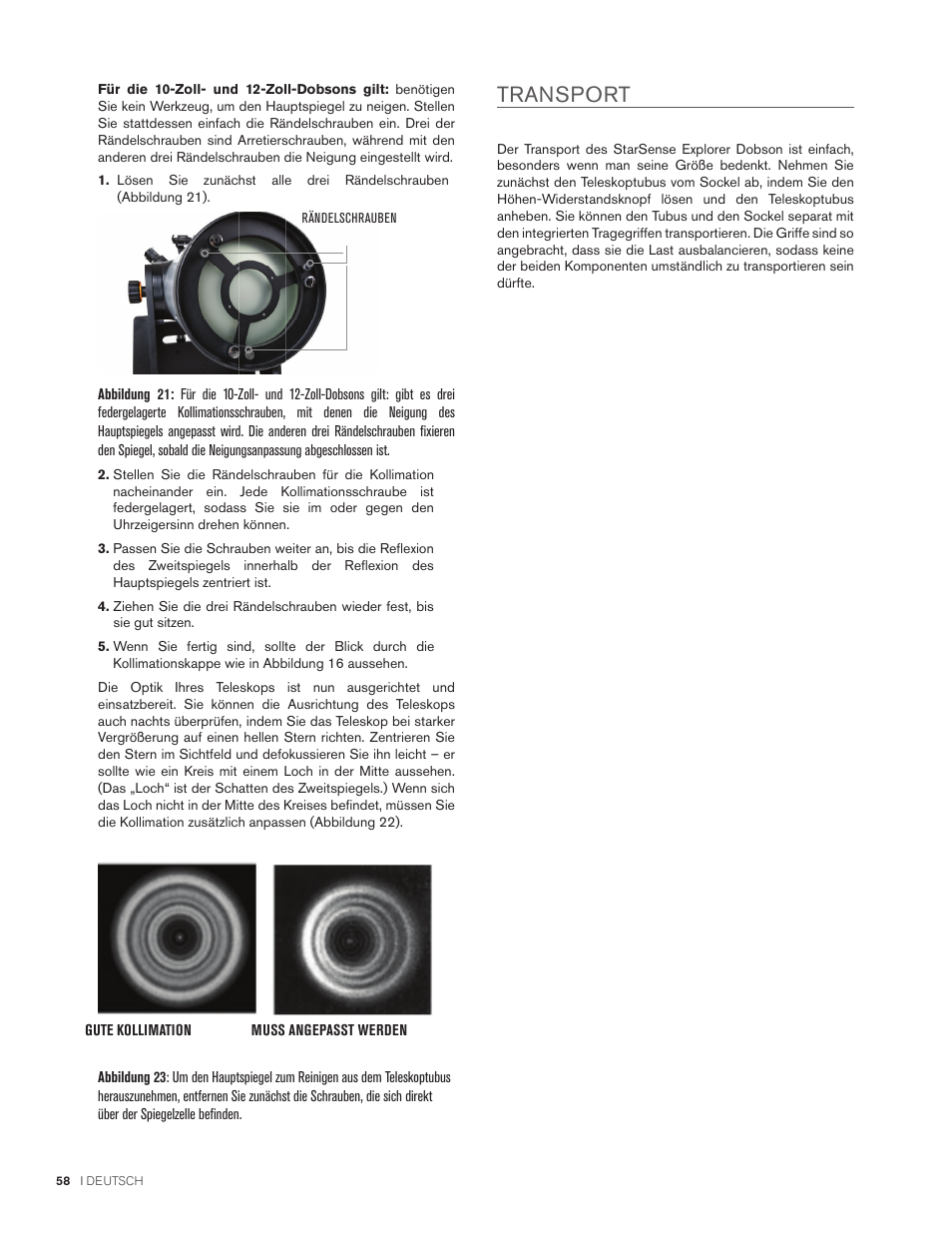 Transport | Celestron StarSense Explorer 12" f/4.9 Dobsonian Telescope User Manual | Page 58 / 105