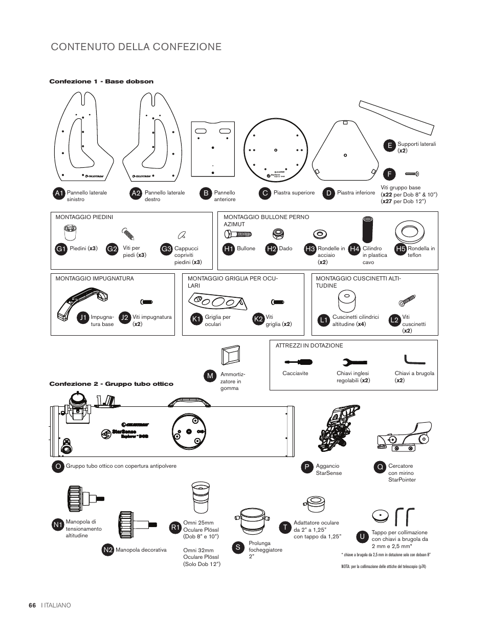 Contenuto della confezione | Celestron StarSense Explorer 12" f/4.9 Dobsonian Telescope User Manual | Page 66 / 105