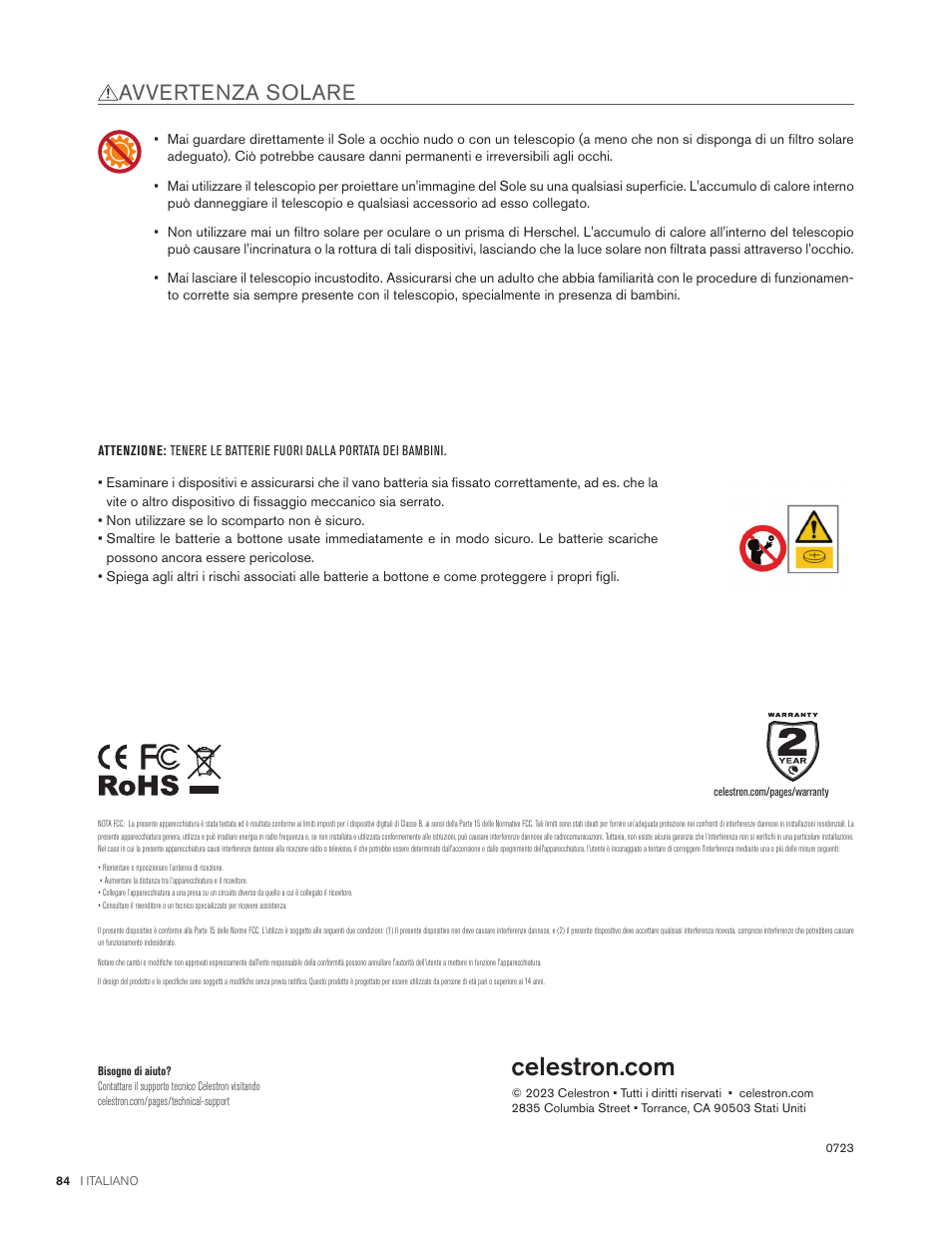 Avvertenza solare | Celestron StarSense Explorer 12" f/4.9 Dobsonian Telescope User Manual | Page 84 / 105