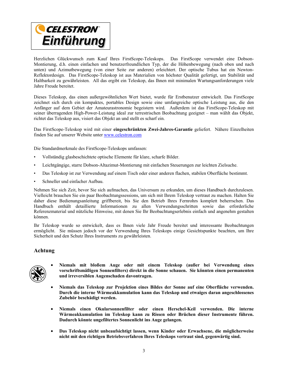 Celestron FirstScope 76mm f/4 Signature Series Moon Alt-Az Reflector Telescope User Manual | Page 19 / 80