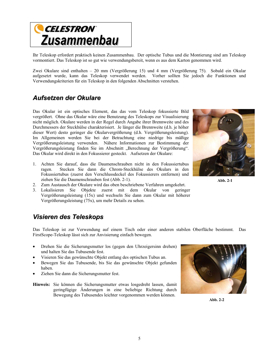 Celestron FirstScope 76mm f/4 Signature Series Moon Alt-Az Reflector Telescope User Manual | Page 21 / 80
