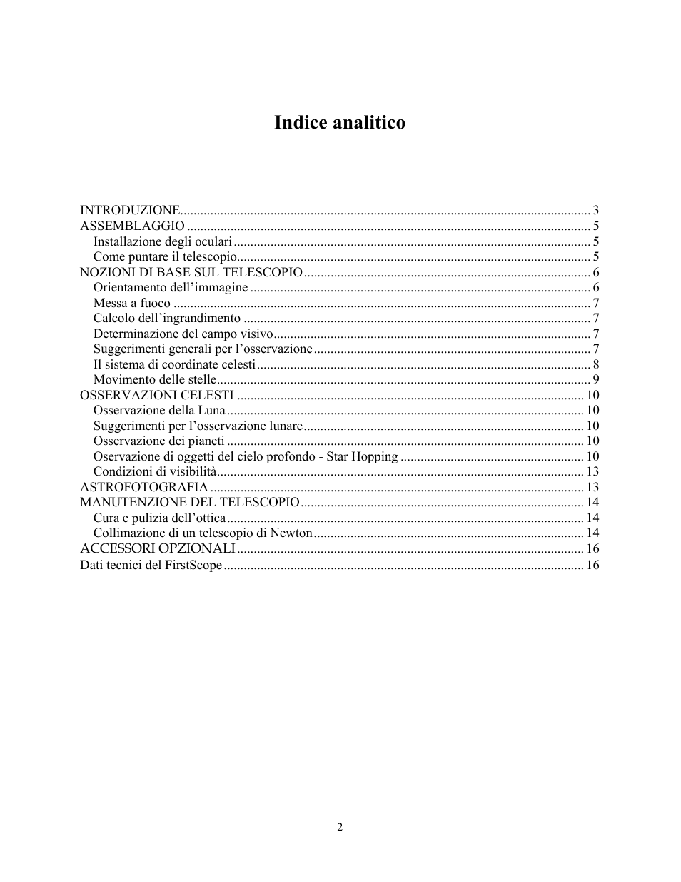 Indice analitico | Celestron FirstScope 76mm f/4 Signature Series Moon Alt-Az Reflector Telescope User Manual | Page 66 / 80