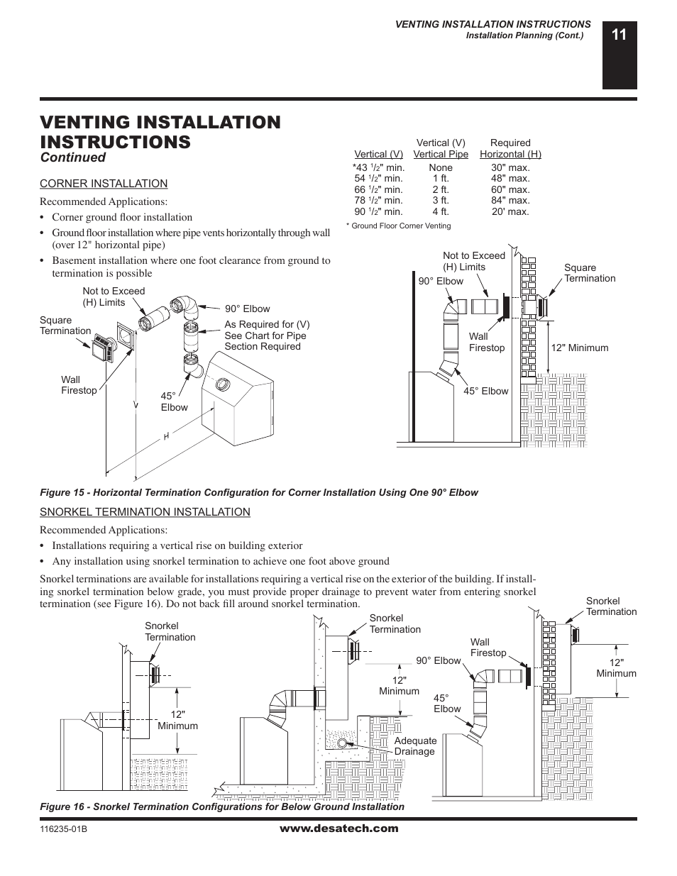 Venting installation instructions, Continued | Desa (V)VC36NE Series User Manual | Page 11 / 38