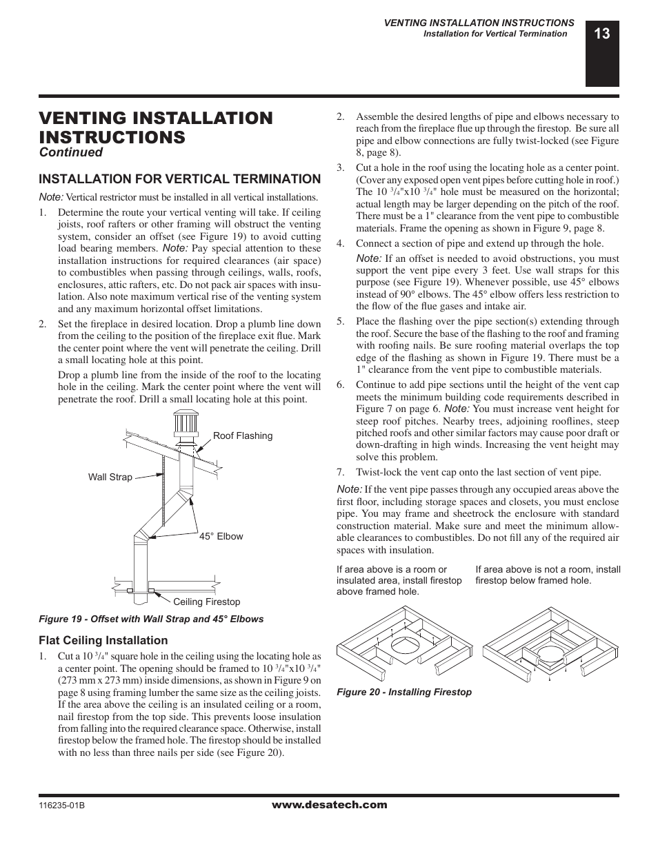 Venting installation instructions | Desa (V)VC36NE Series User Manual | Page 13 / 38