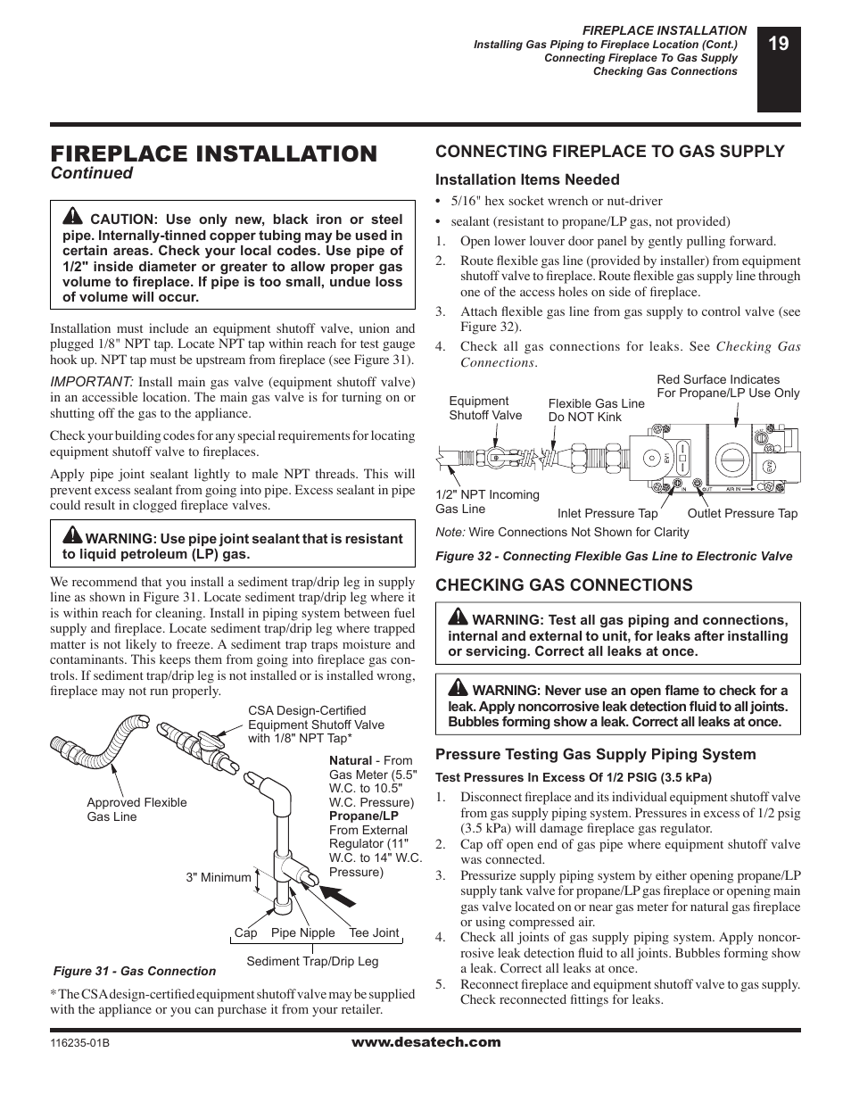 Fireplace installation | Desa (V)VC36NE Series User Manual | Page 19 / 38