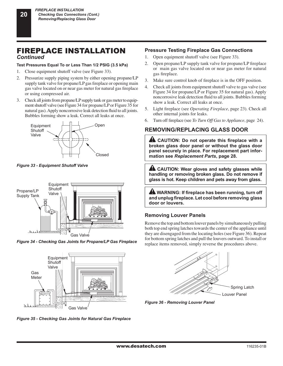 Fireplace installation | Desa (V)VC36NE Series User Manual | Page 20 / 38