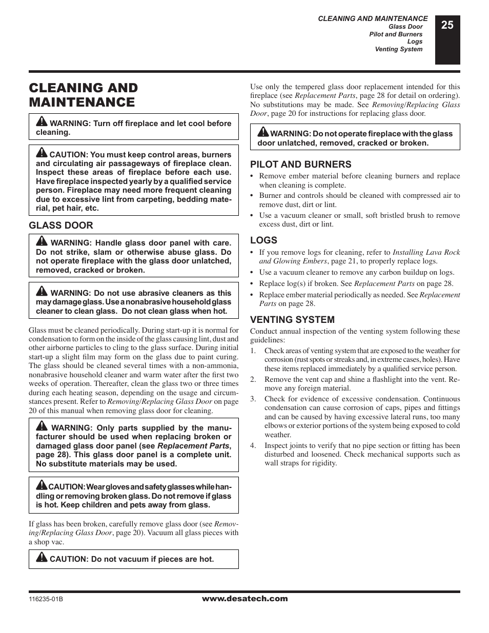 Cleaning and maintenance | Desa (V)VC36NE Series User Manual | Page 25 / 38