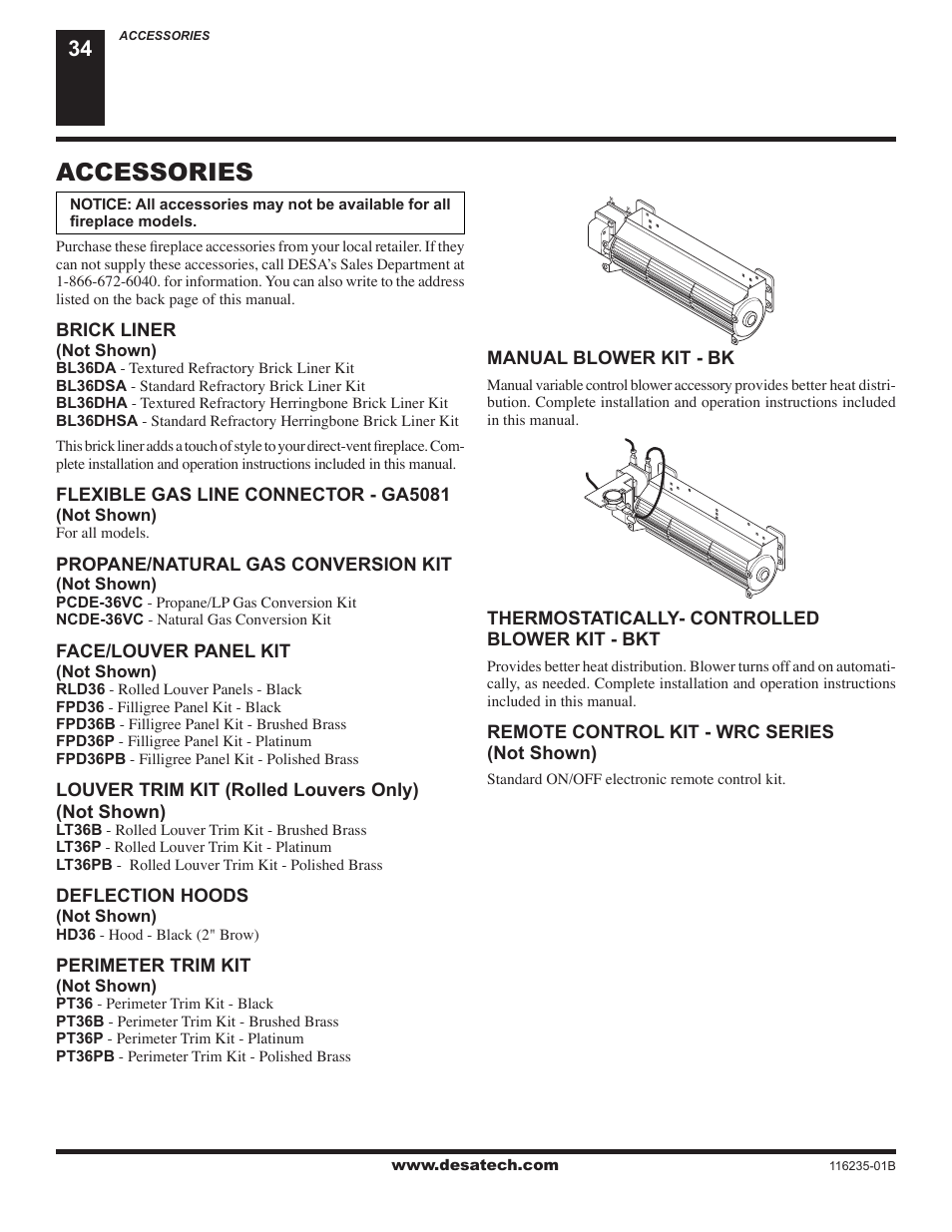 Accessories | Desa (V)VC36NE Series User Manual | Page 34 / 38