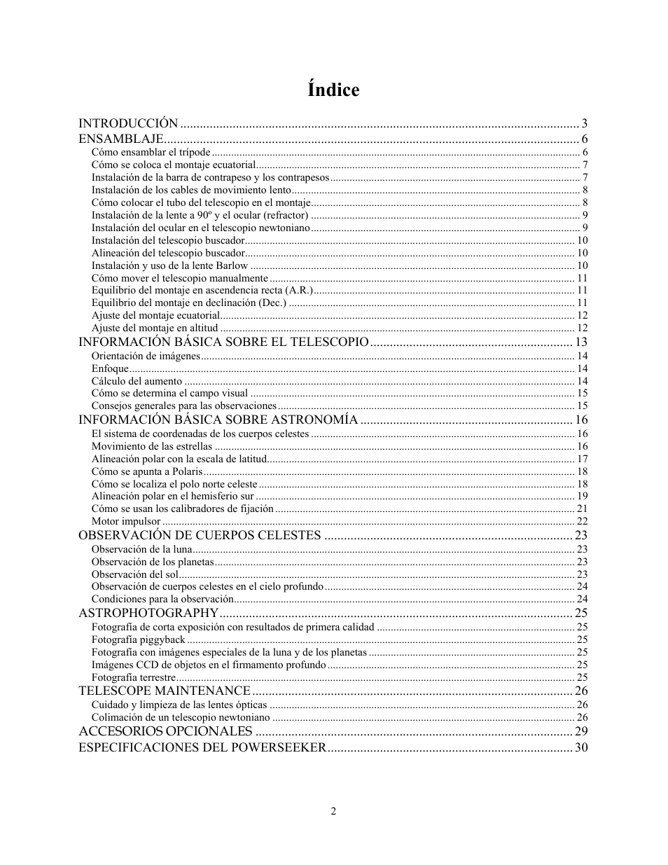 Índice | Celestron PowerSeeker 70 70mm f/10 AZ Refractor Telescope User Manual | Page 62 / 151