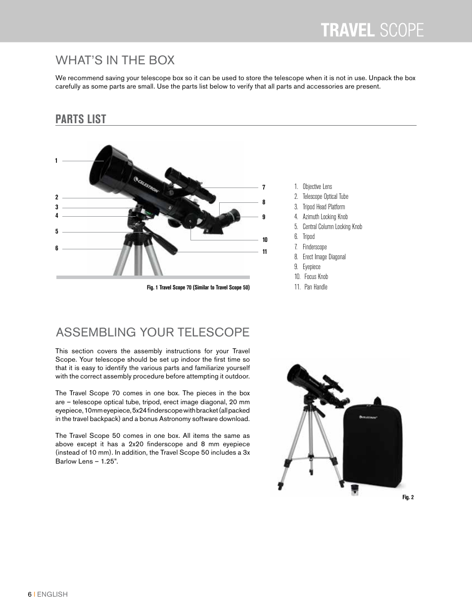 Celestron Travel Scope 80mm f/5 AZ Refractor Telescope Kit User Manual | Page 6 / 100