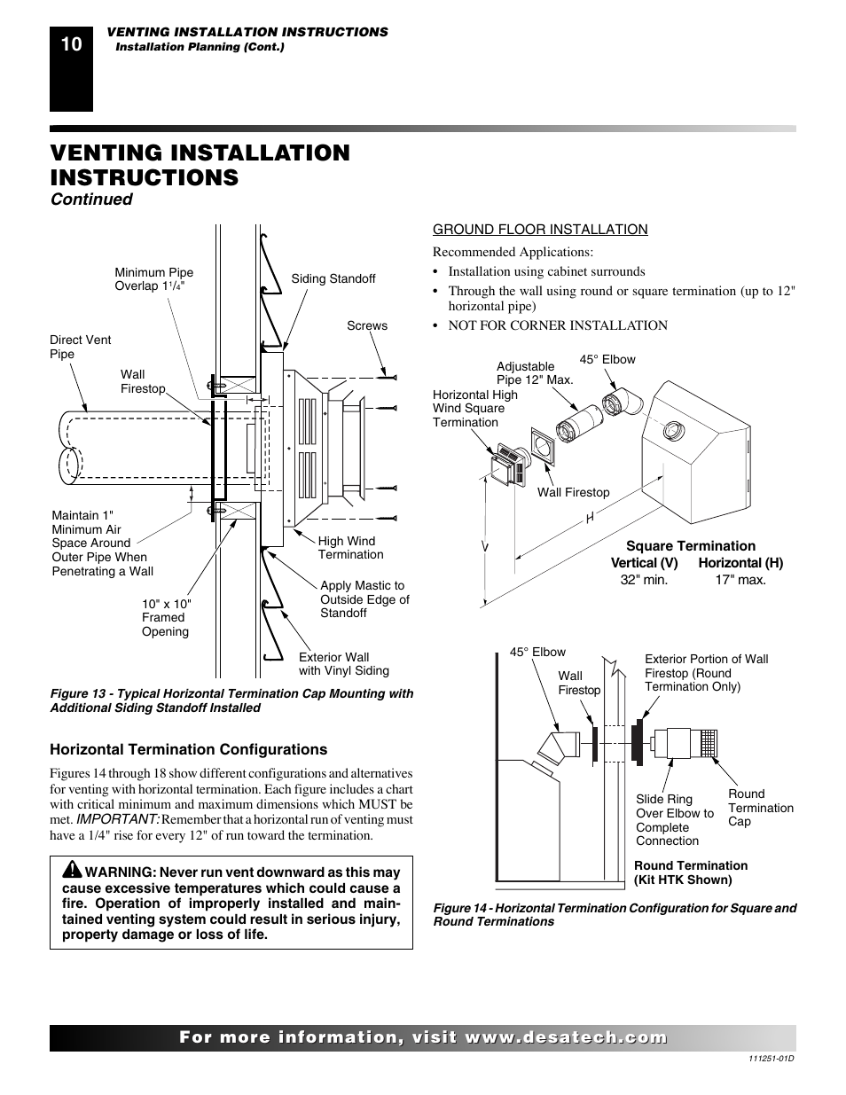 Venting installation instructions, Continued | Desa (V)T36ENA SERIES User Manual | Page 10 / 38