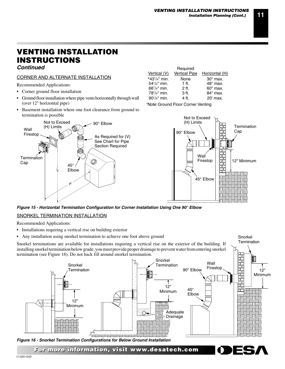Venting installation instructions, Continued | Desa (V)T36ENA SERIES User Manual | Page 11 / 38