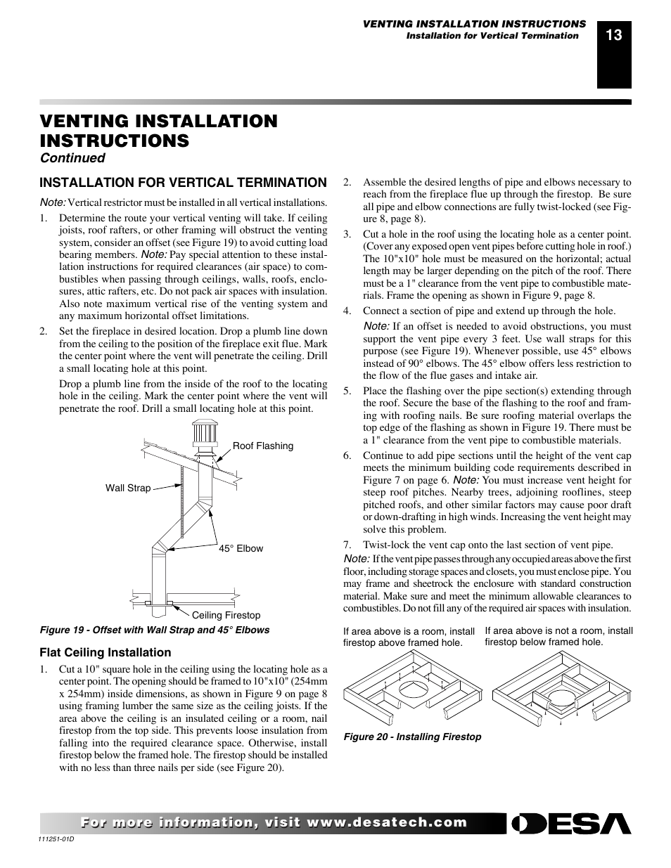 Venting installation instructions, Continued | Desa (V)T36ENA SERIES User Manual | Page 13 / 38