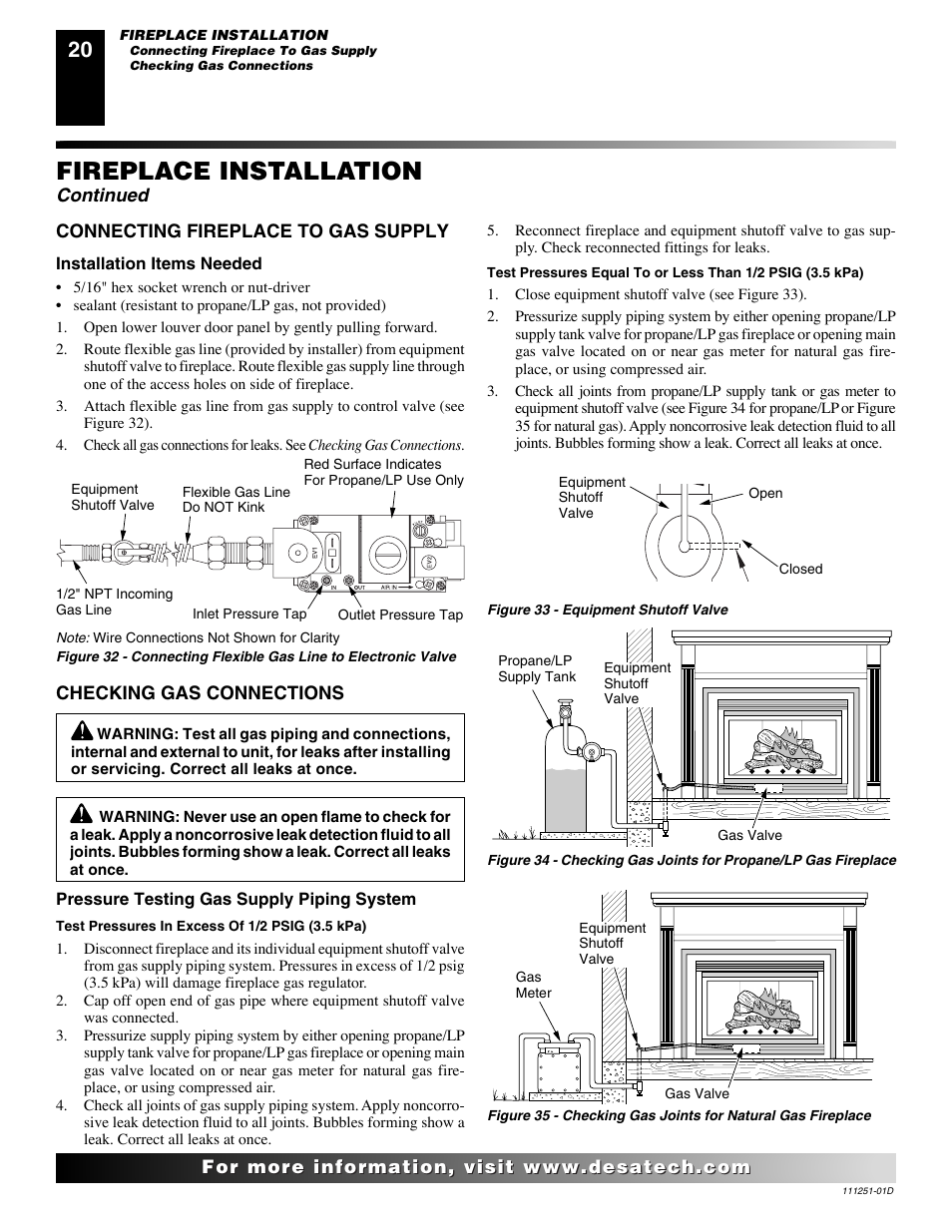 Fireplace installation, Continued | Desa (V)T36ENA SERIES User Manual | Page 20 / 38