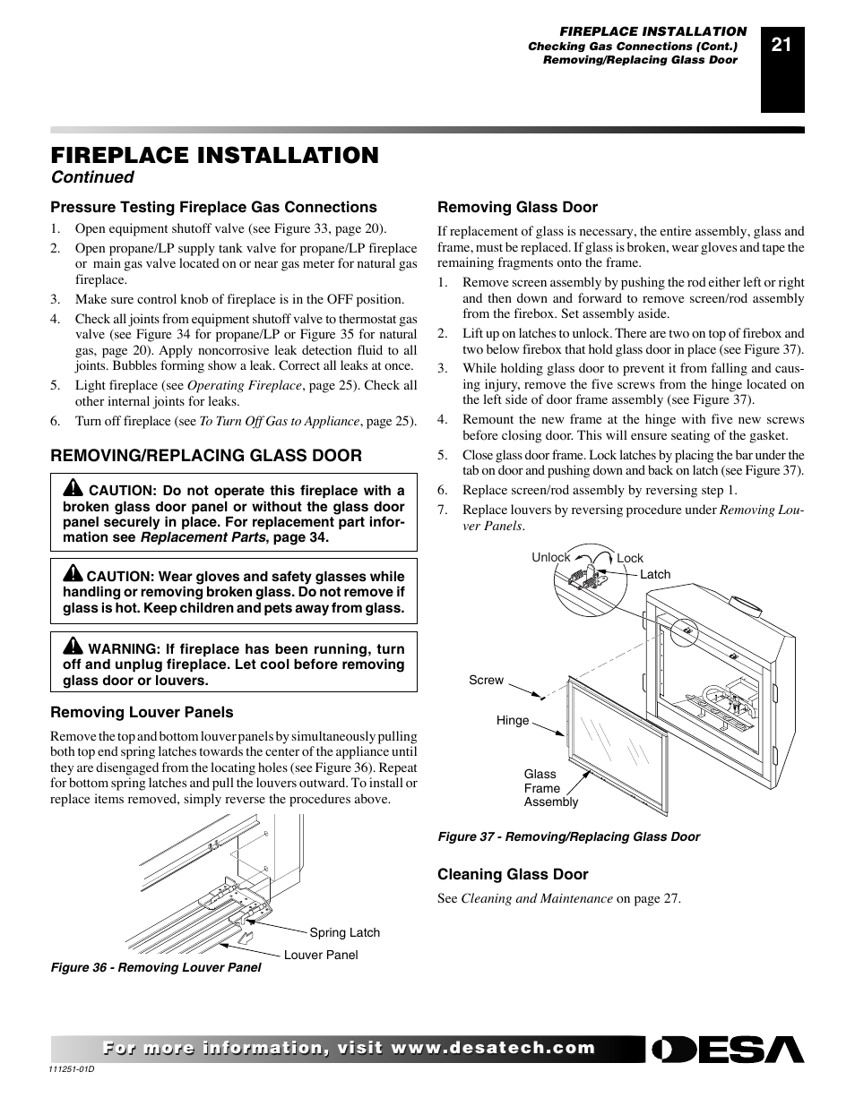 Fireplace installation, Continued | Desa (V)T36ENA SERIES User Manual | Page 21 / 38