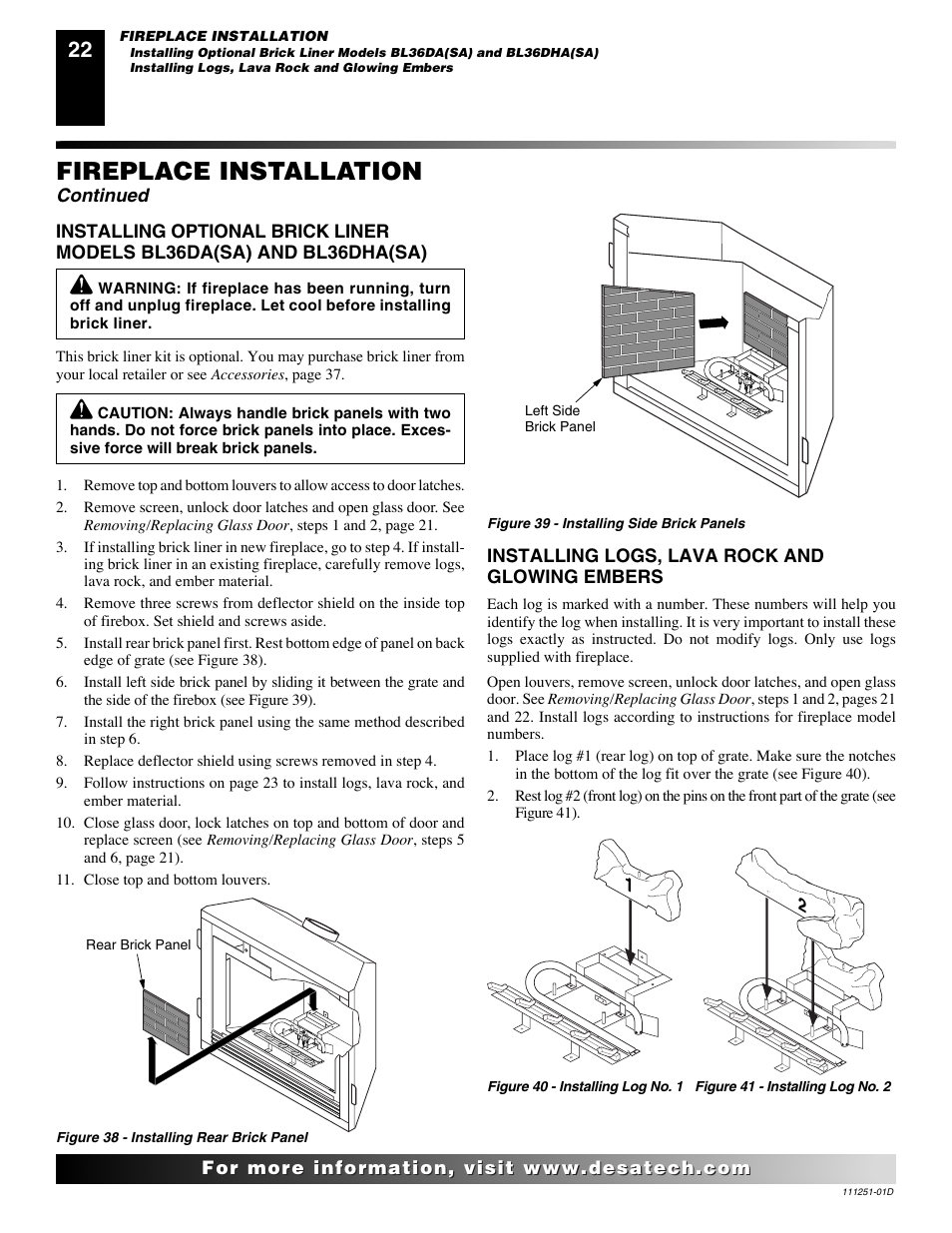 Fireplace installation, Continued | Desa (V)T36ENA SERIES User Manual | Page 22 / 38