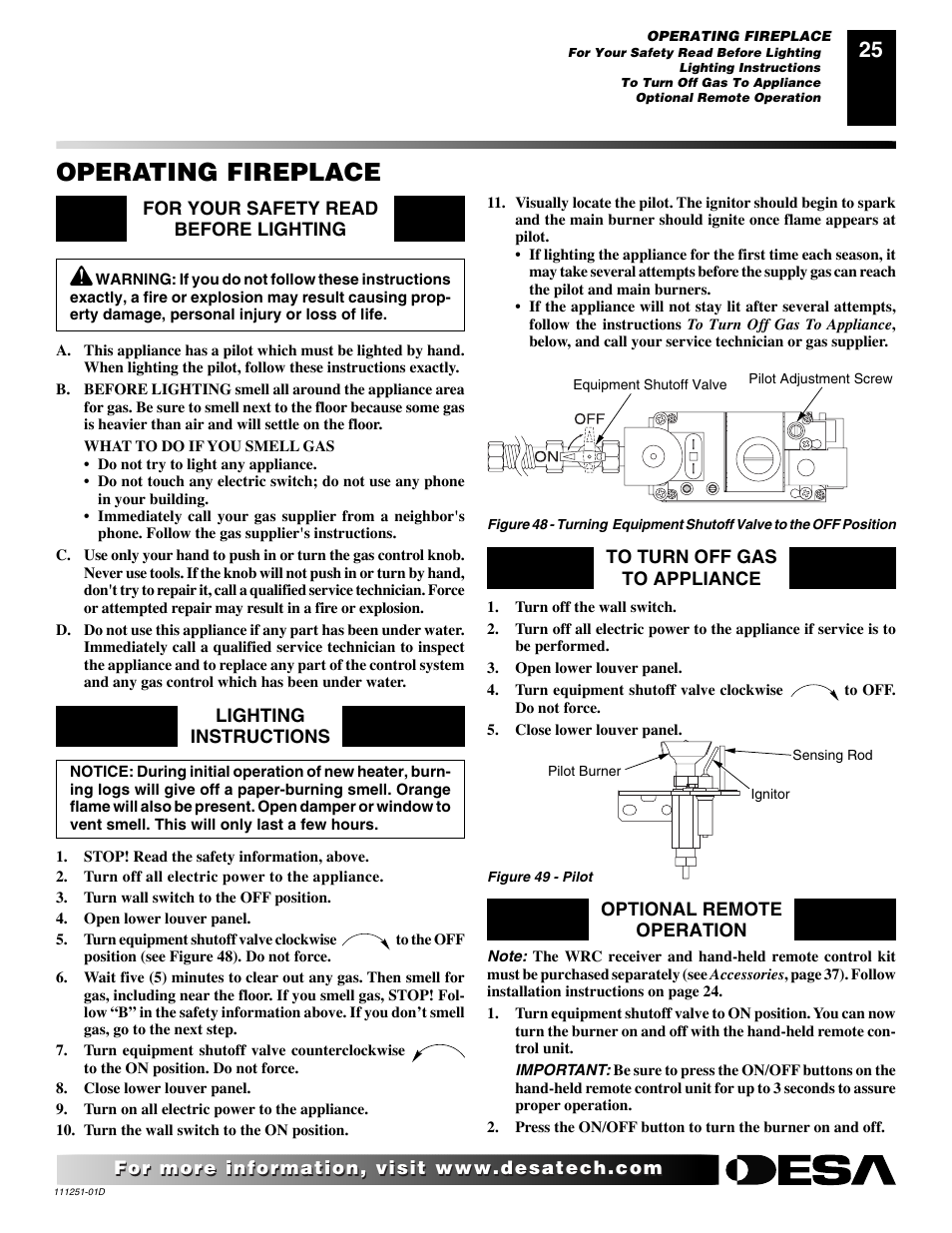 Operating fireplace | Desa (V)T36ENA SERIES User Manual | Page 25 / 38