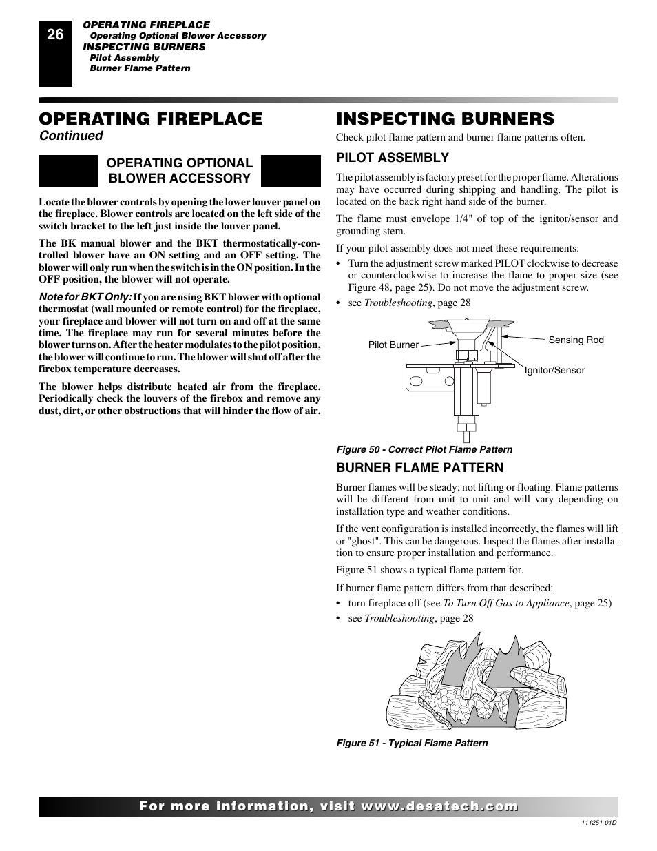 Operating fireplace, Inspecting burners | Desa (V)T36ENA SERIES User Manual | Page 26 / 38