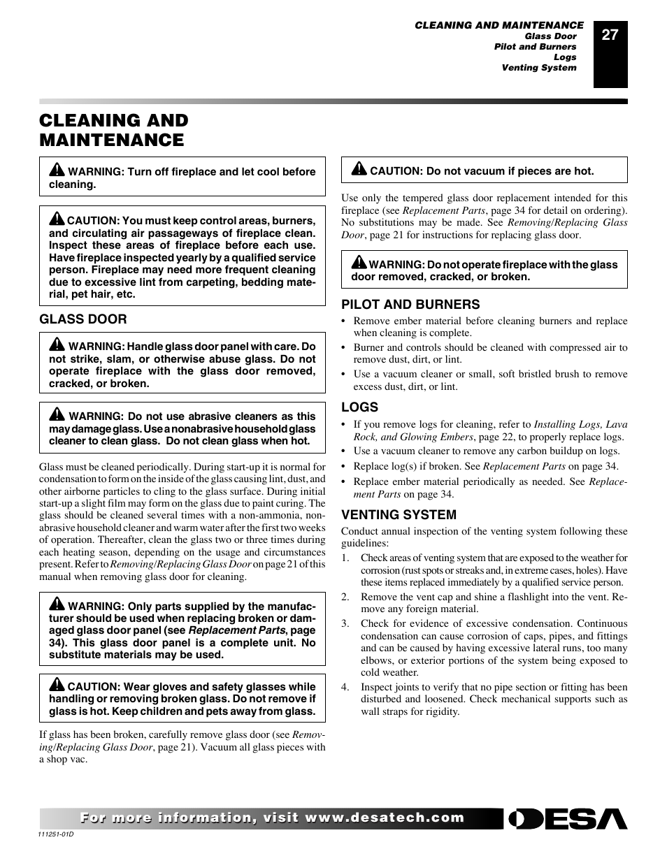 Cleaning and maintenance | Desa (V)T36ENA SERIES User Manual | Page 27 / 38
