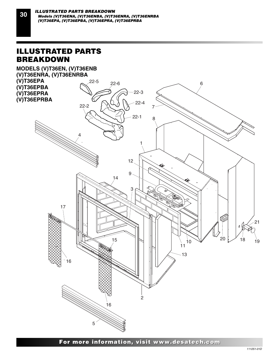 Illustrated parts breakdown | Desa (V)T36ENA SERIES User Manual | Page 30 / 38