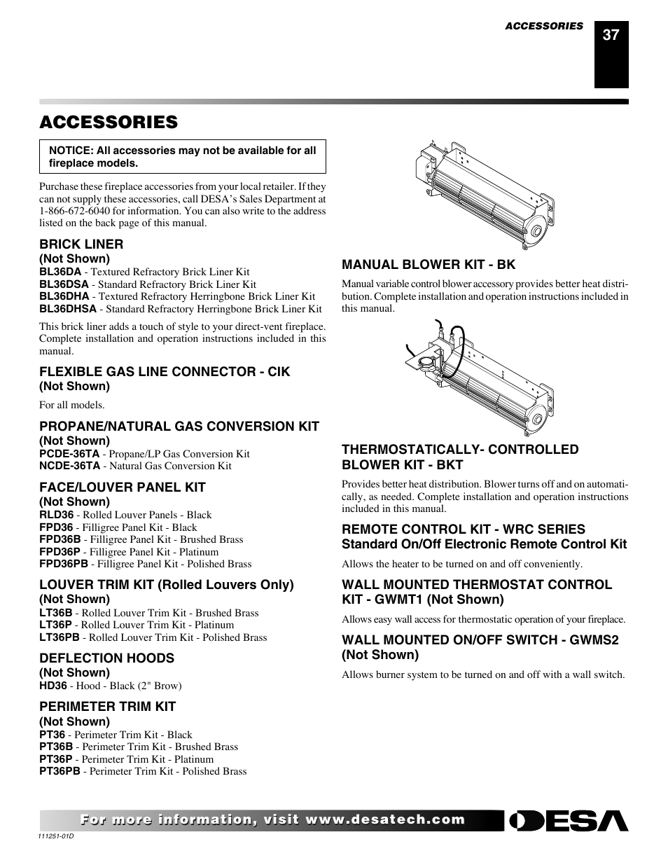 Accessories | Desa (V)T36ENA SERIES User Manual | Page 37 / 38