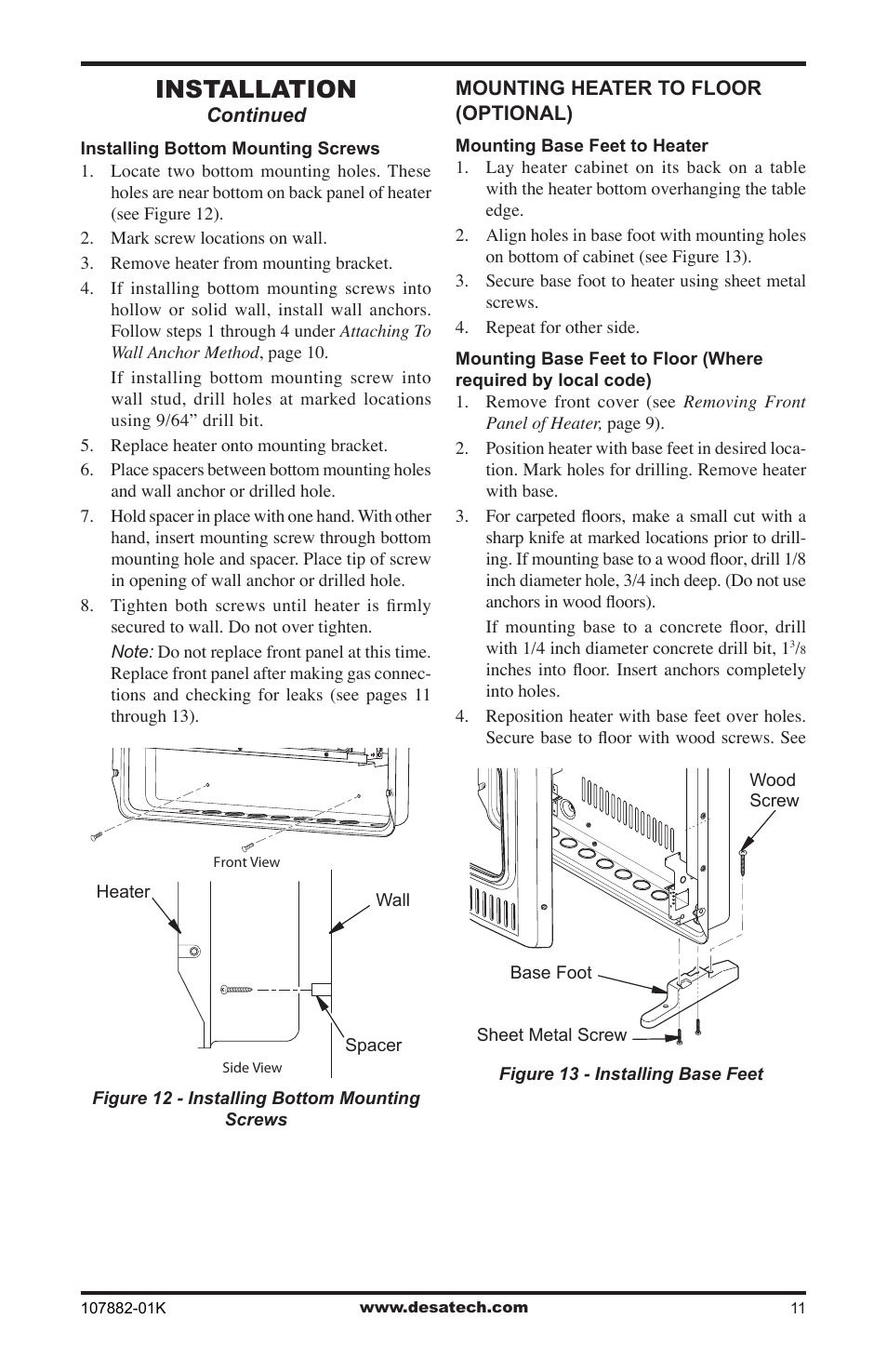 Installation | Desa CBN20T  EN User Manual | Page 11 / 32