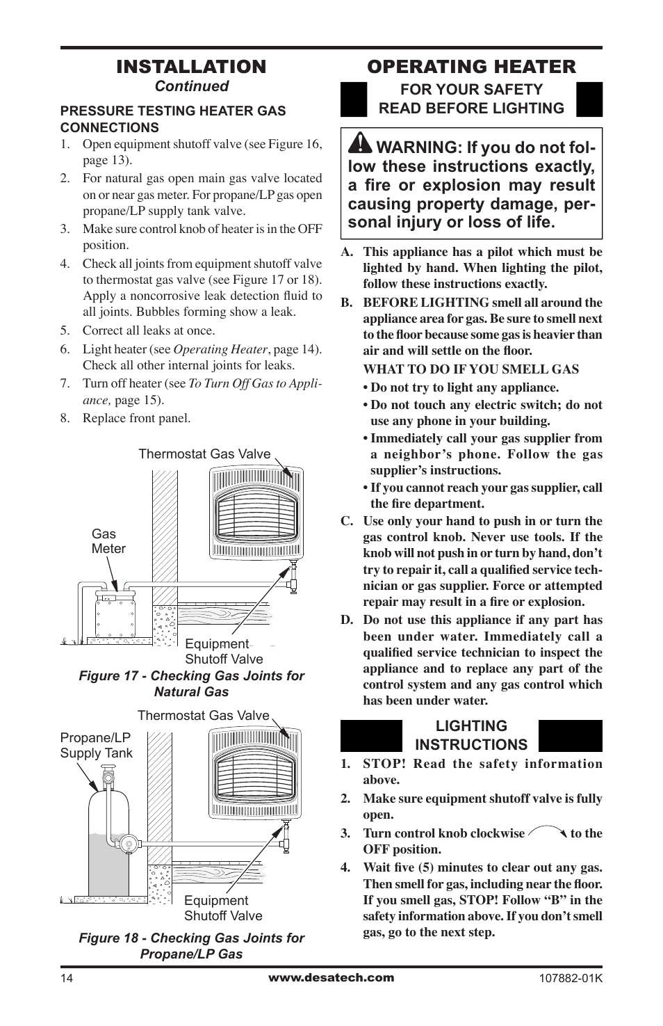 Operating heater, Installation | Desa CBN20T  EN User Manual | Page 14 / 32
