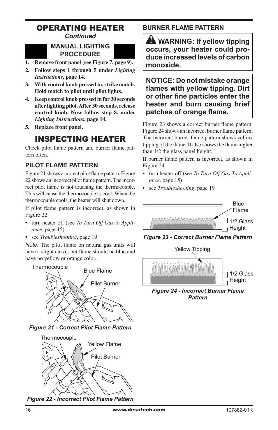 Inspecting heater, Operating heater | Desa CBN20T  EN User Manual | Page 16 / 32