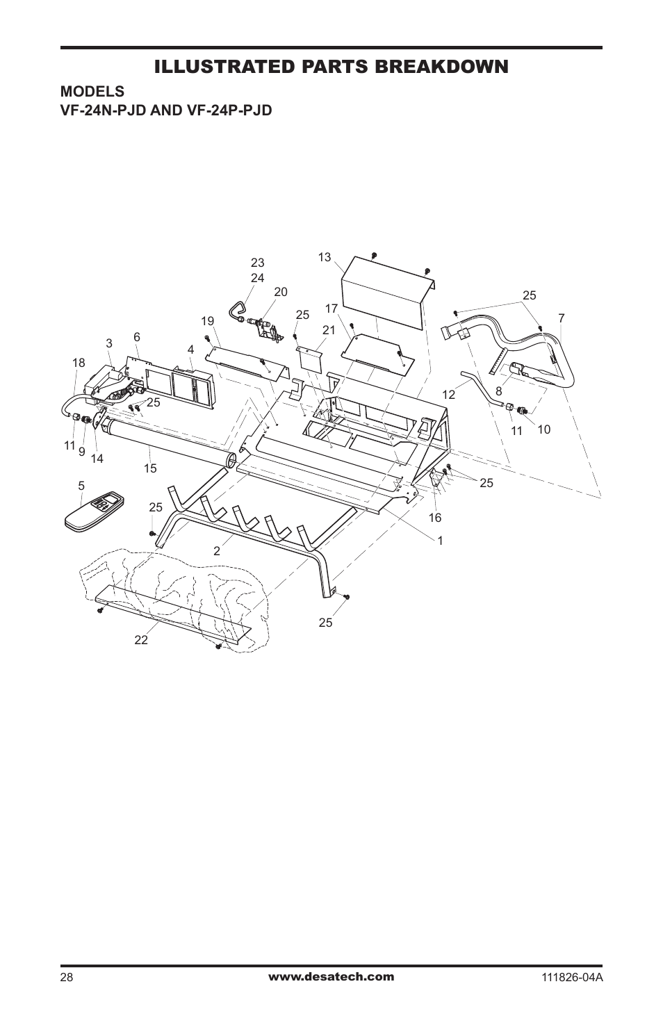 Illustrated parts breakdown, Models vf-24n-pjd and vf-24p-pjd | Desa VF-18P-PJD User Manual | Page 28 / 32