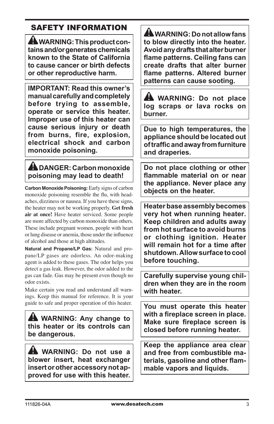 Safety information | Desa VF-18P-PJD User Manual | Page 3 / 32